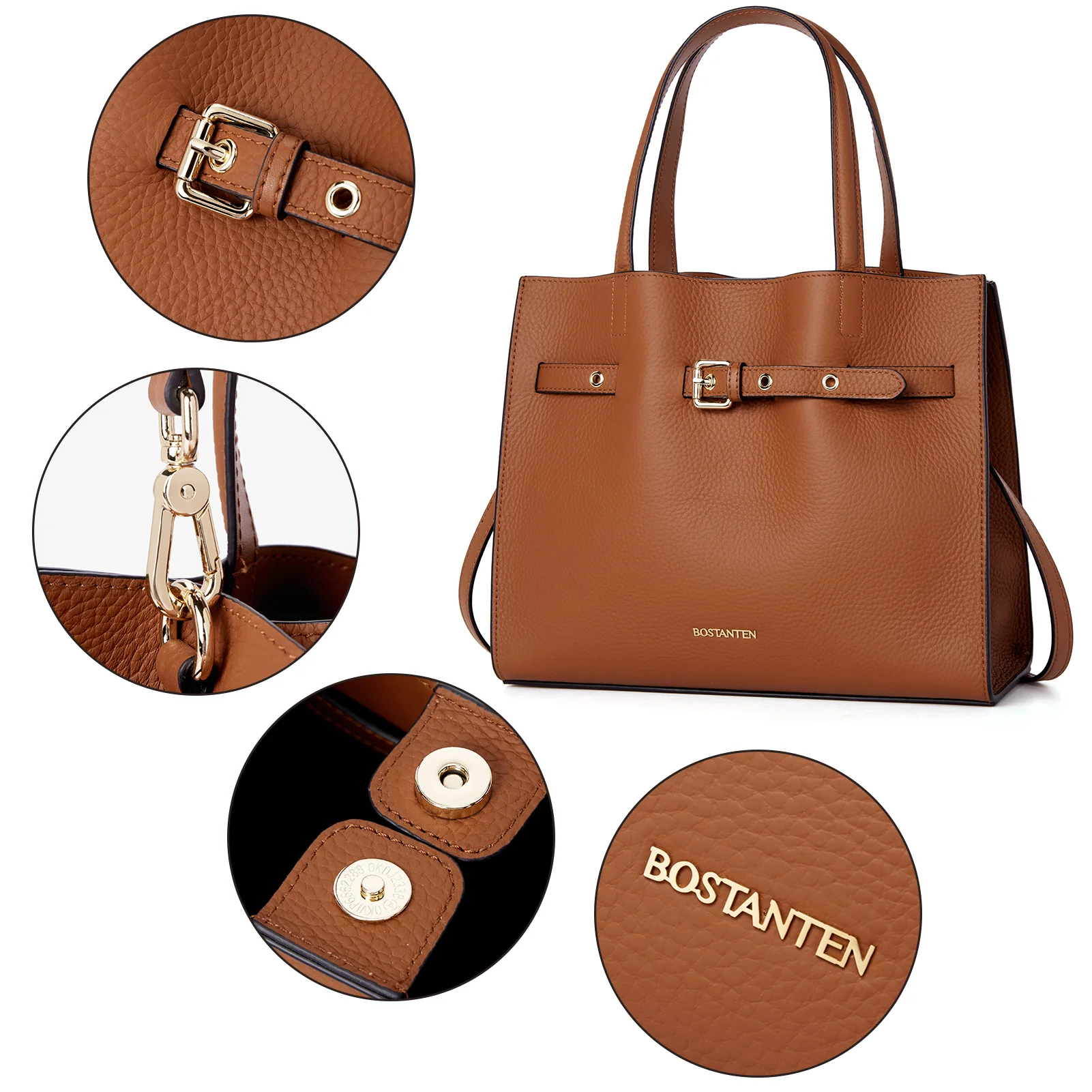 BOSTANTEN Women Handbags Purses Leather Tote Bags Designer Fashion Top Handle Crossbody Bags with Zipper Pouch - Image 15