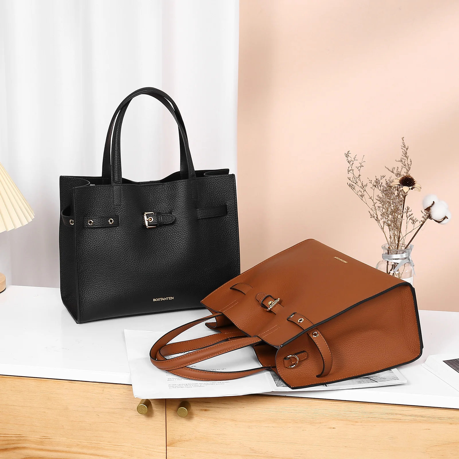 BOSTANTEN Women Handbags Purses Leather Tote Bags Designer Fashion Top Handle Crossbody Bags with Zipper Pouch - Image 16