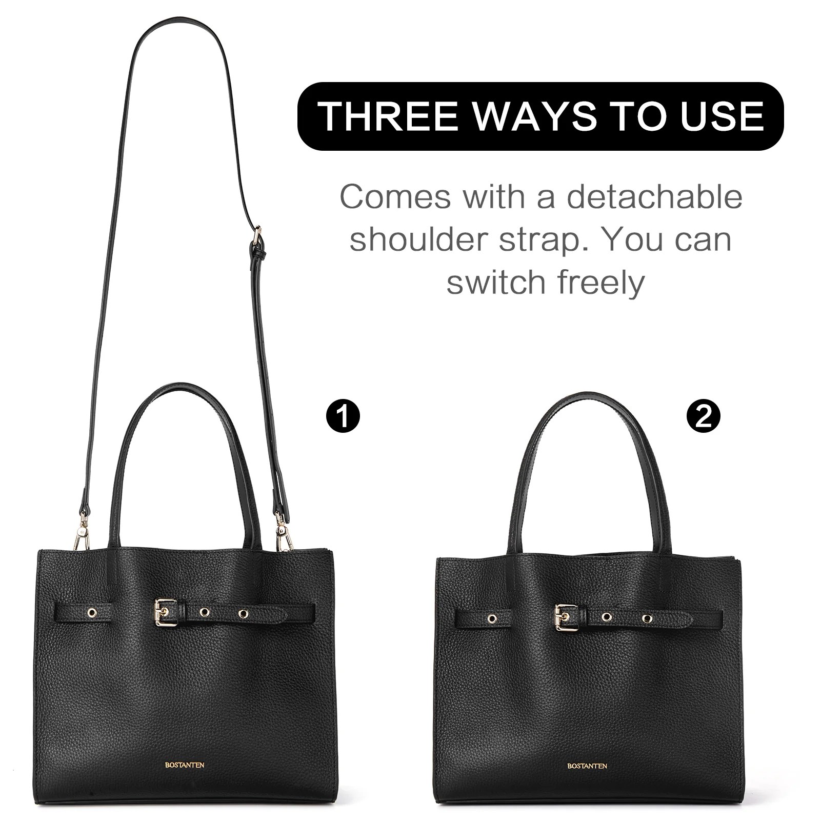 BOSTANTEN Women Handbags Purses Leather Tote Bags Designer Fashion Top Handle Crossbody Bags with Zipper Pouch - Image 3