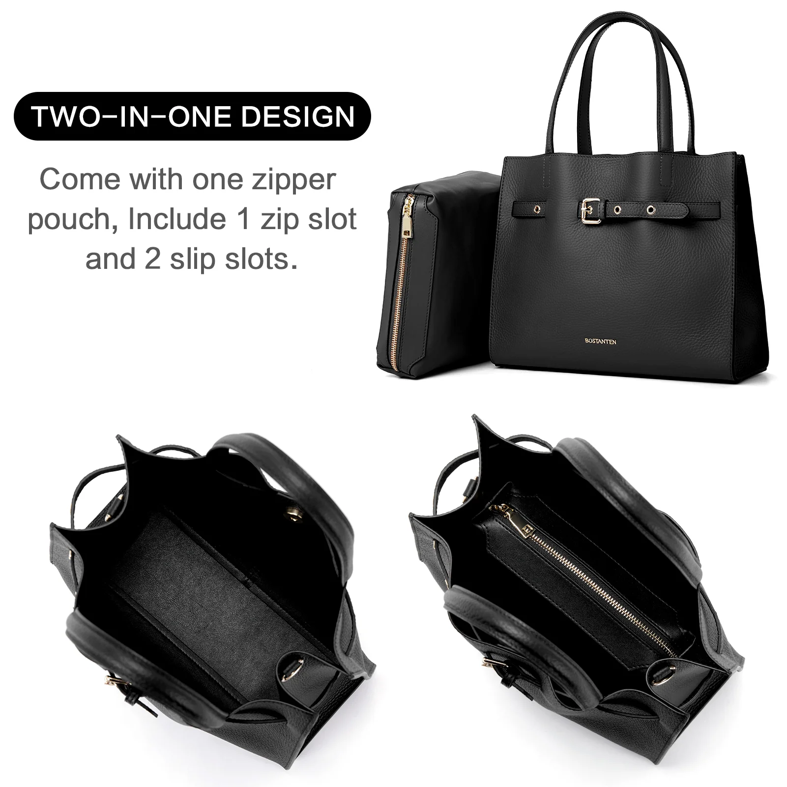 BOSTANTEN Women Handbags Purses Leather Tote Bags Designer Fashion Top Handle Crossbody Bags with Zipper Pouch - Image 4