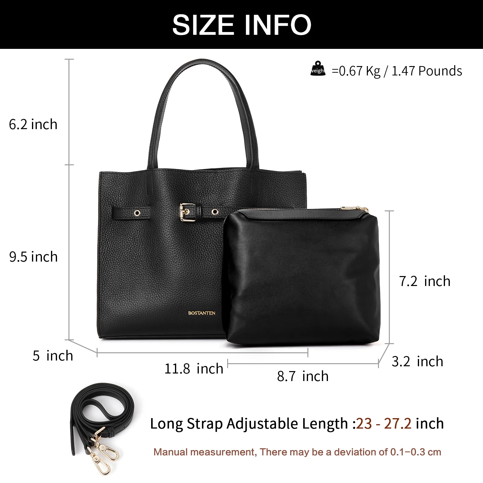 BOSTANTEN Women Handbags Purses Leather Tote Bags Designer Fashion Top Handle Crossbody Bags with Zipper Pouch - Image 6