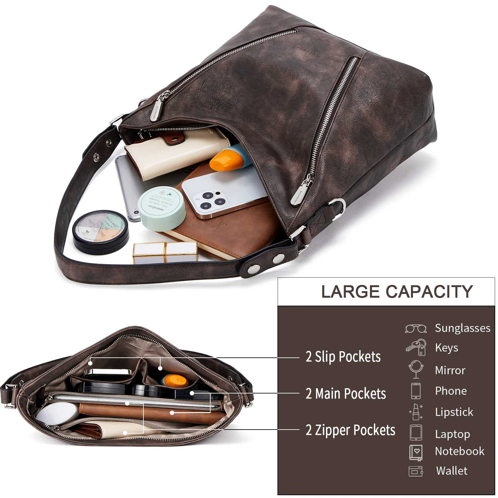BOSTANTEN Women Leather Handbag Designer Ladies Hobo Purses Shoulder Bags - Image 11