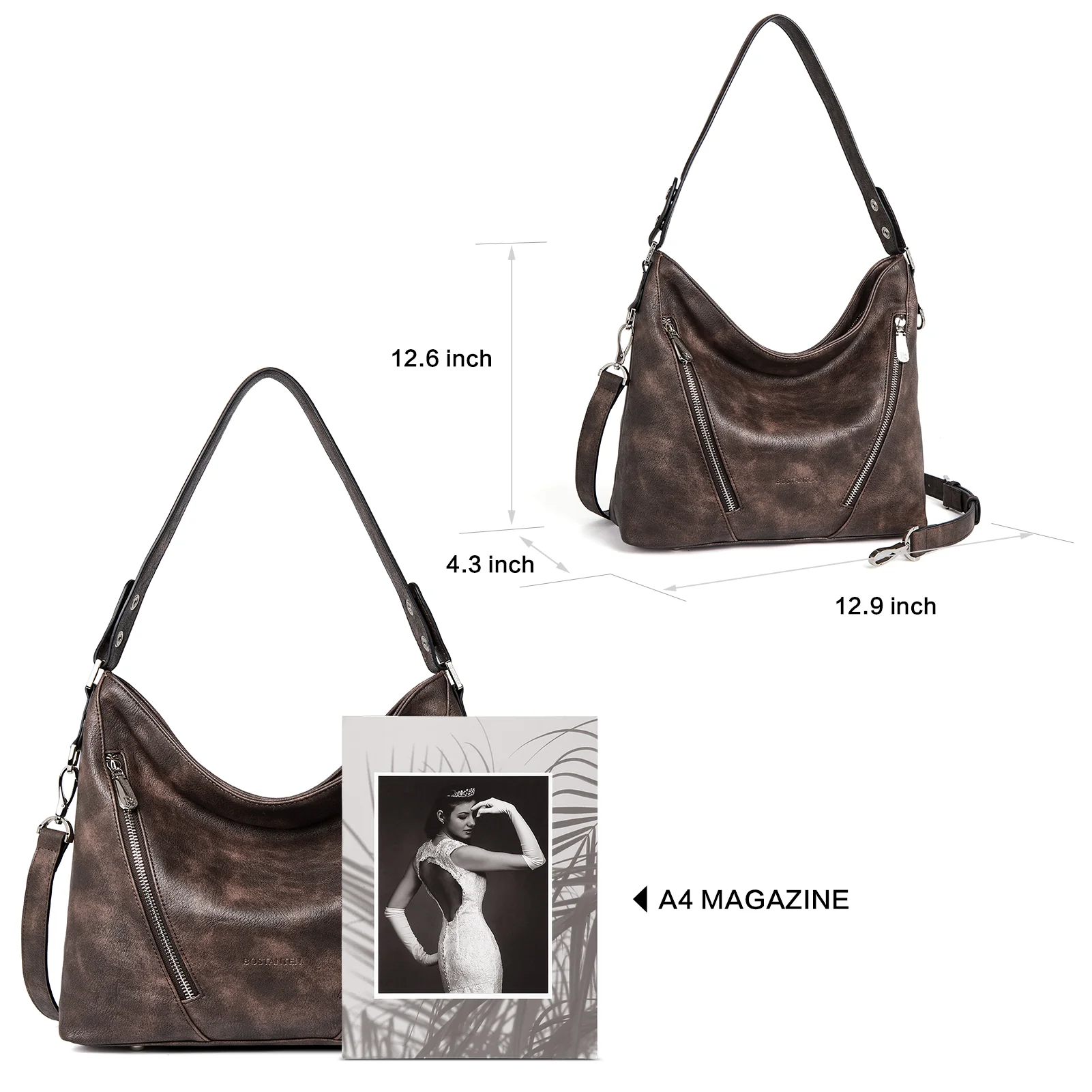 BOSTANTEN Women Leather Handbag Designer Ladies Hobo Purses Shoulder Bags - Image 12