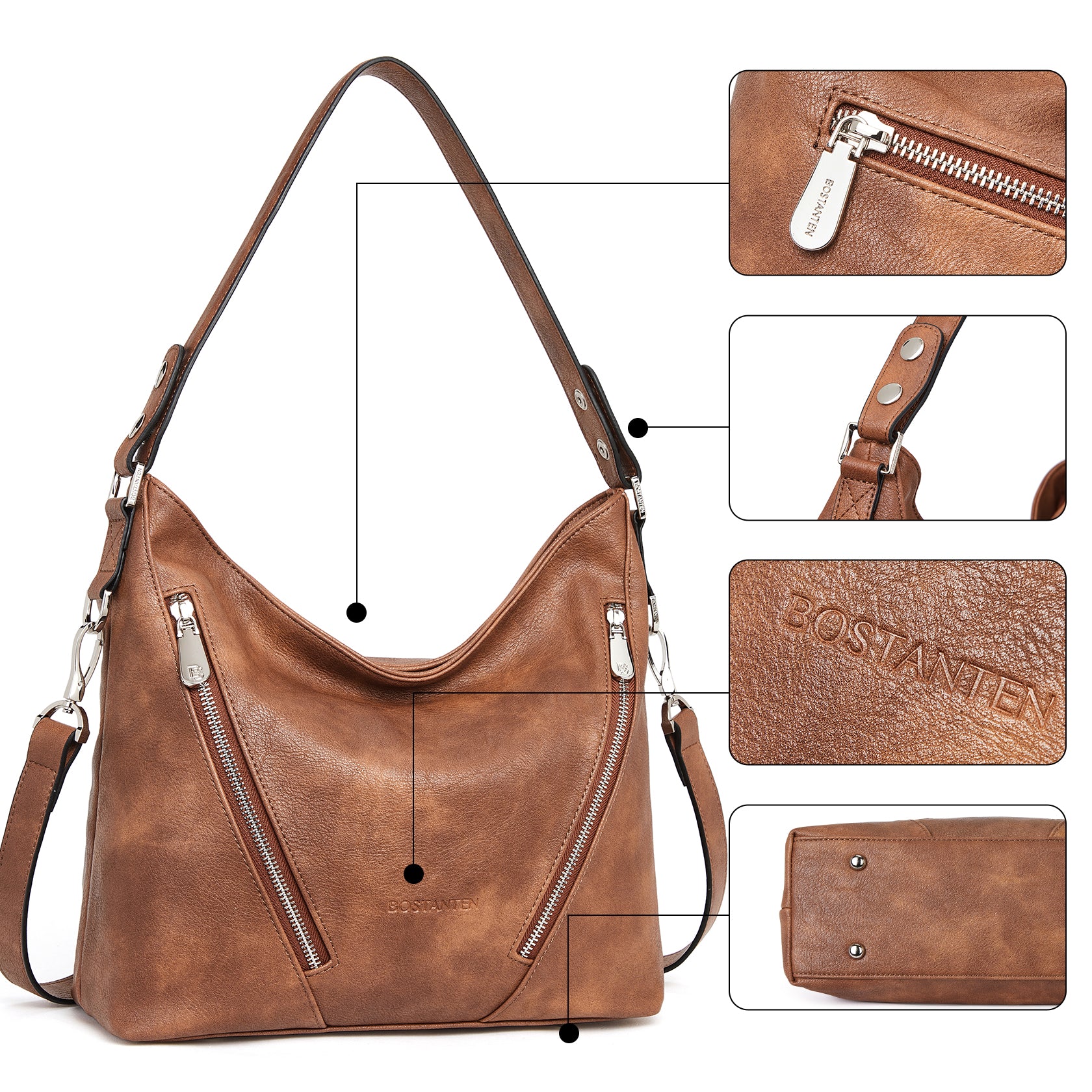 BOSTANTEN Women Leather Handbag Designer Ladies Hobo Purses Shoulder Bags - Image 4