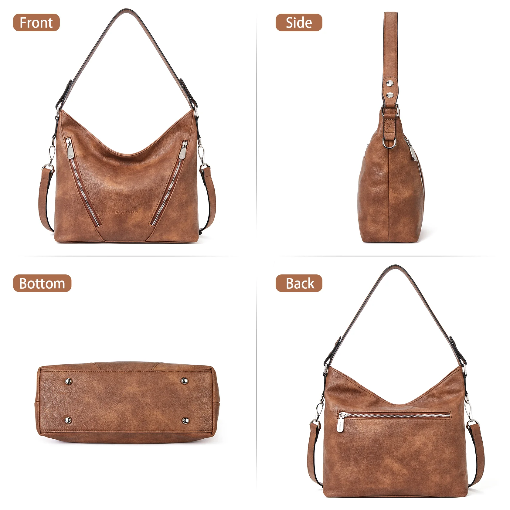 BOSTANTEN Women Leather Handbag Designer Ladies Hobo Purses Shoulder Bags - Image 5