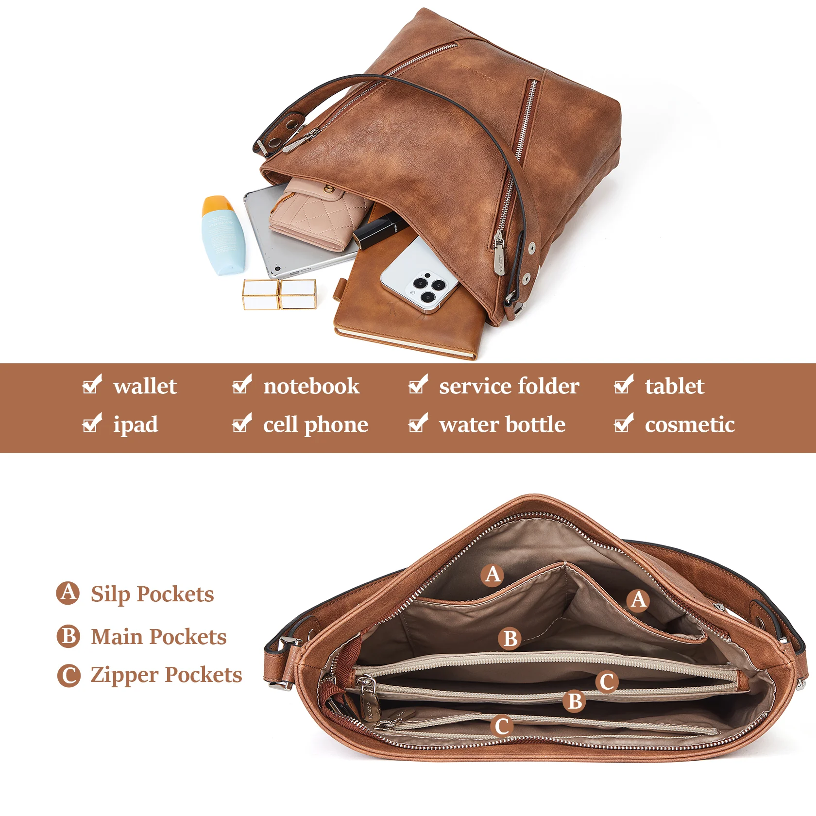 BOSTANTEN Women Leather Handbag Designer Ladies Hobo Purses Shoulder Bags - Image 6