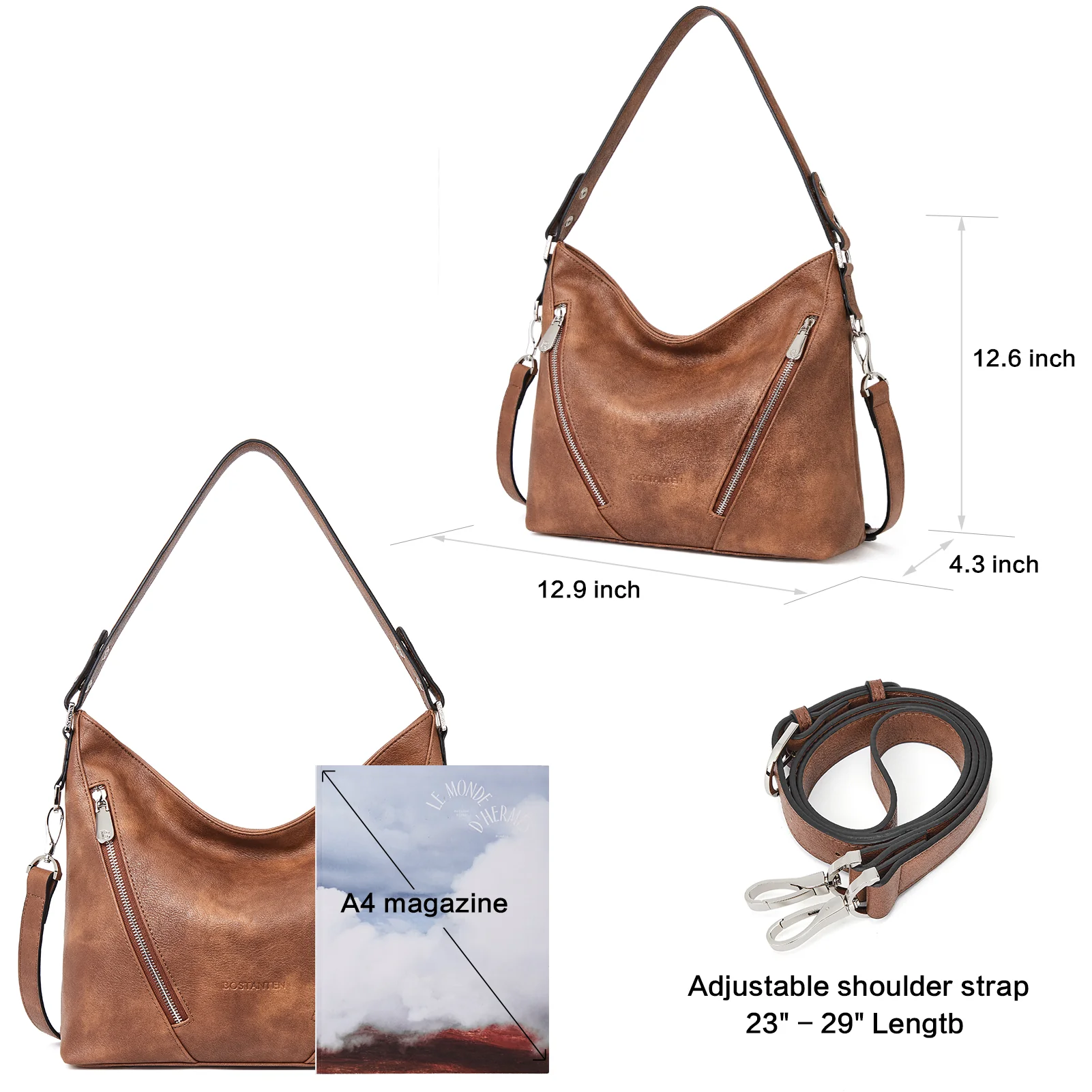 BOSTANTEN Women Leather Handbag Designer Ladies Hobo Purses Shoulder Bags - Image 7