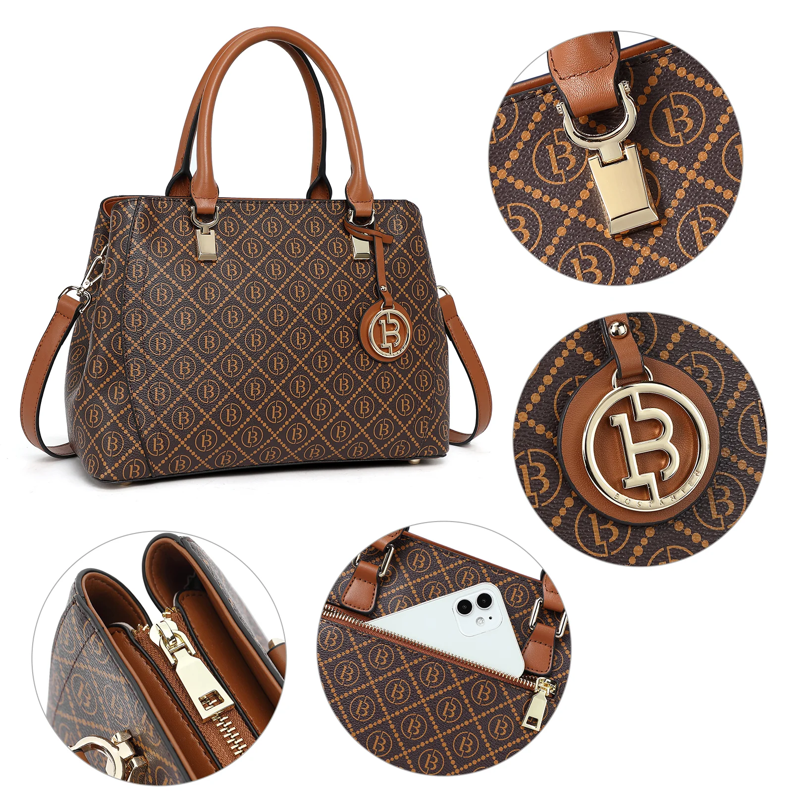 BOSTANTEN Women Leather Handbag Designer Top Handle Satchel Shoulder Bag Crossbody Purses - Image 4