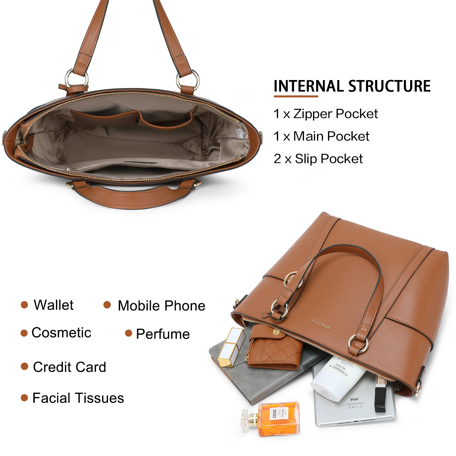 BOSTANTEN Women Leather Handbags Designer Purses Fashion Tote Shoulder Top Handle Bag for Work Daily - Image 15