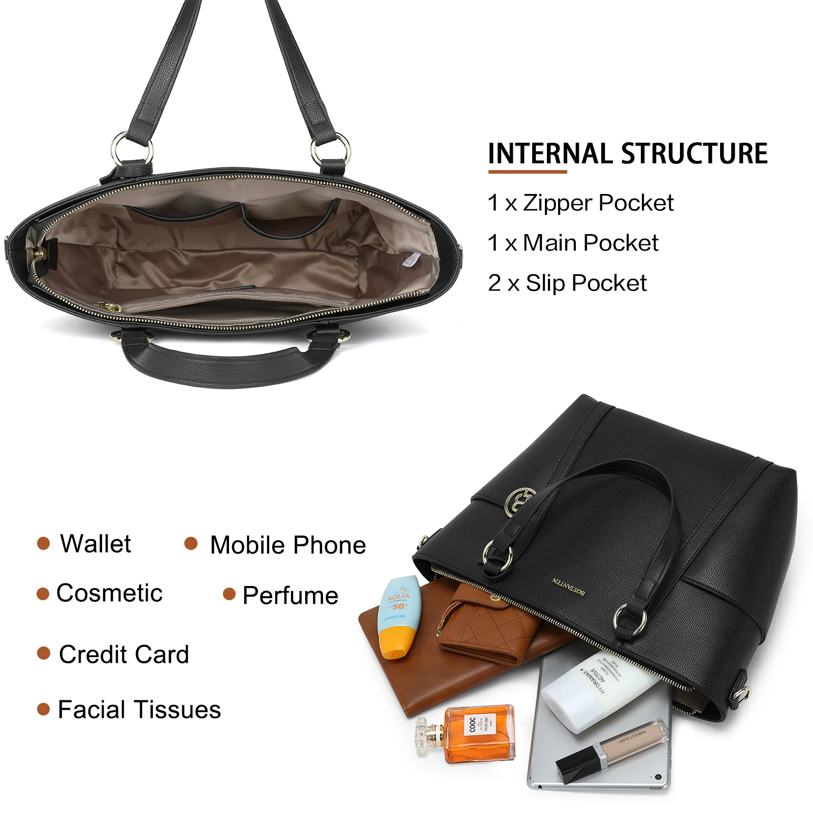 BOSTANTEN Women Leather Handbags Designer Purses Fashion Tote Shoulder Top Handle Bag for Work Daily - Image 7