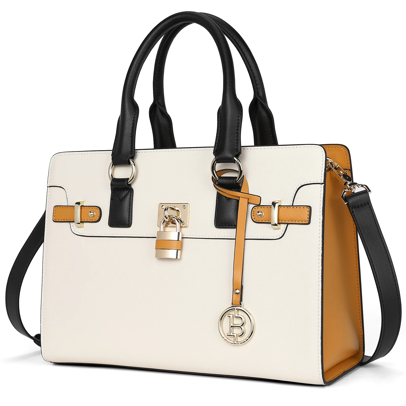 BOSTANTEN Women Leather Handbags Designer Satchel Purses Two-Tone Top Handle Work Shoulder Tote Bags - Image 2