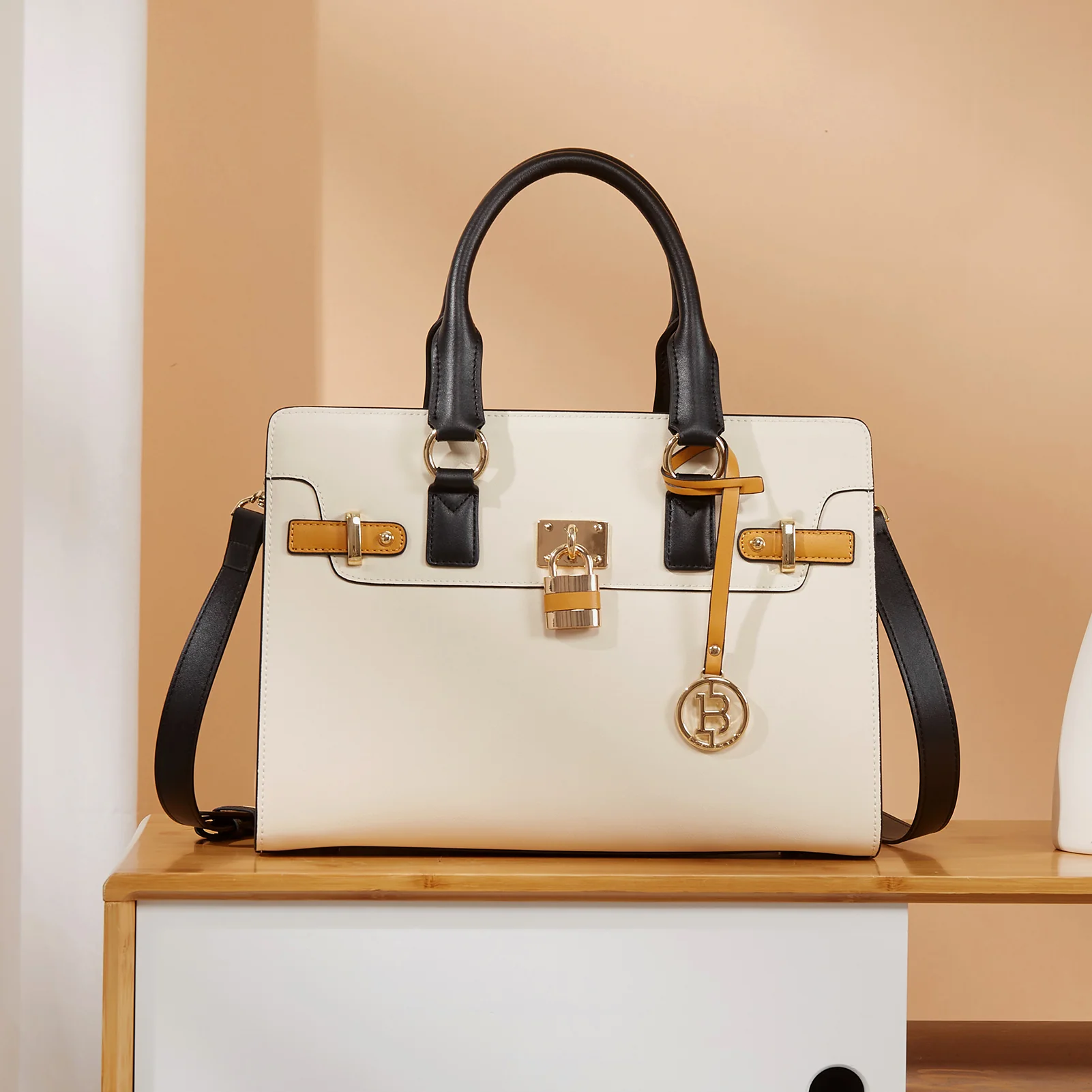 BOSTANTEN Women Leather Handbags Designer Satchel Purses Two-Tone Top Handle Work Shoulder Tote Bags - Image 6