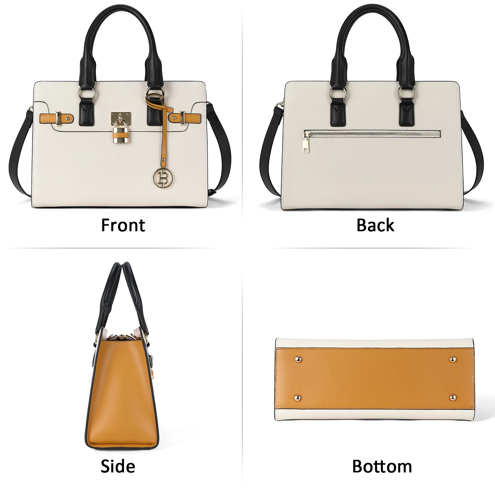 BOSTANTEN Women Leather Handbags Designer Satchel Purses Two-Tone Top Handle Work Shoulder Tote Bags - Image 7
