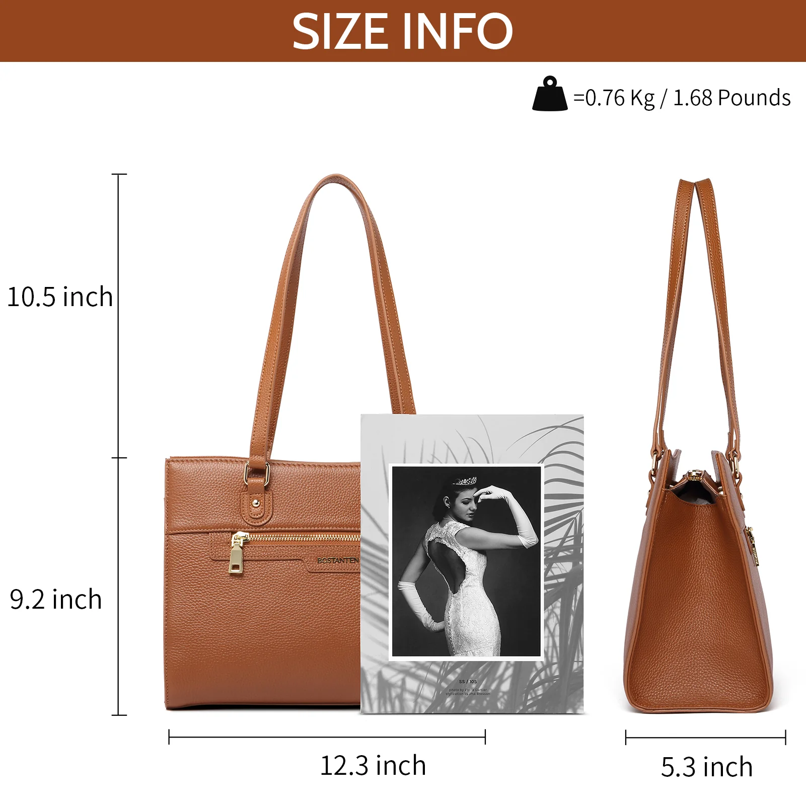 BOSTANTEN Women Leather Handbags Designer Satchel Purses Work Top Handle Shoulder Tote Bag for Travel Daily - Image 12
