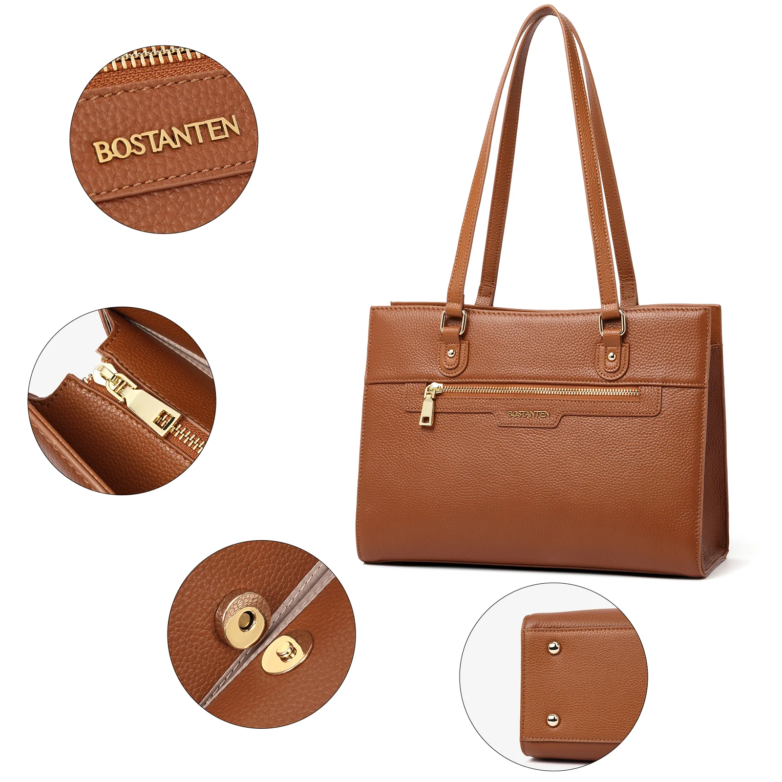 BOSTANTEN Women Leather Handbags Designer Satchel Purses Work Top Handle Shoulder Tote Bag for Travel Daily - Image 13