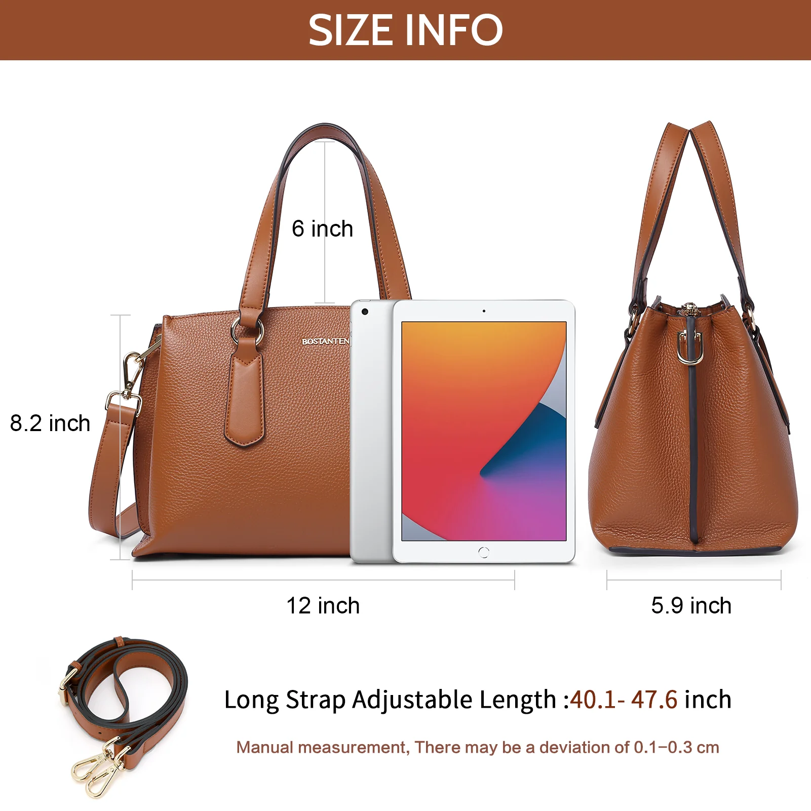BOSTANTEN Women Leather Handbags Designer Tote Purses Ladies Fashion Satchel Top Handle Bags Triple Compartment - Image 12