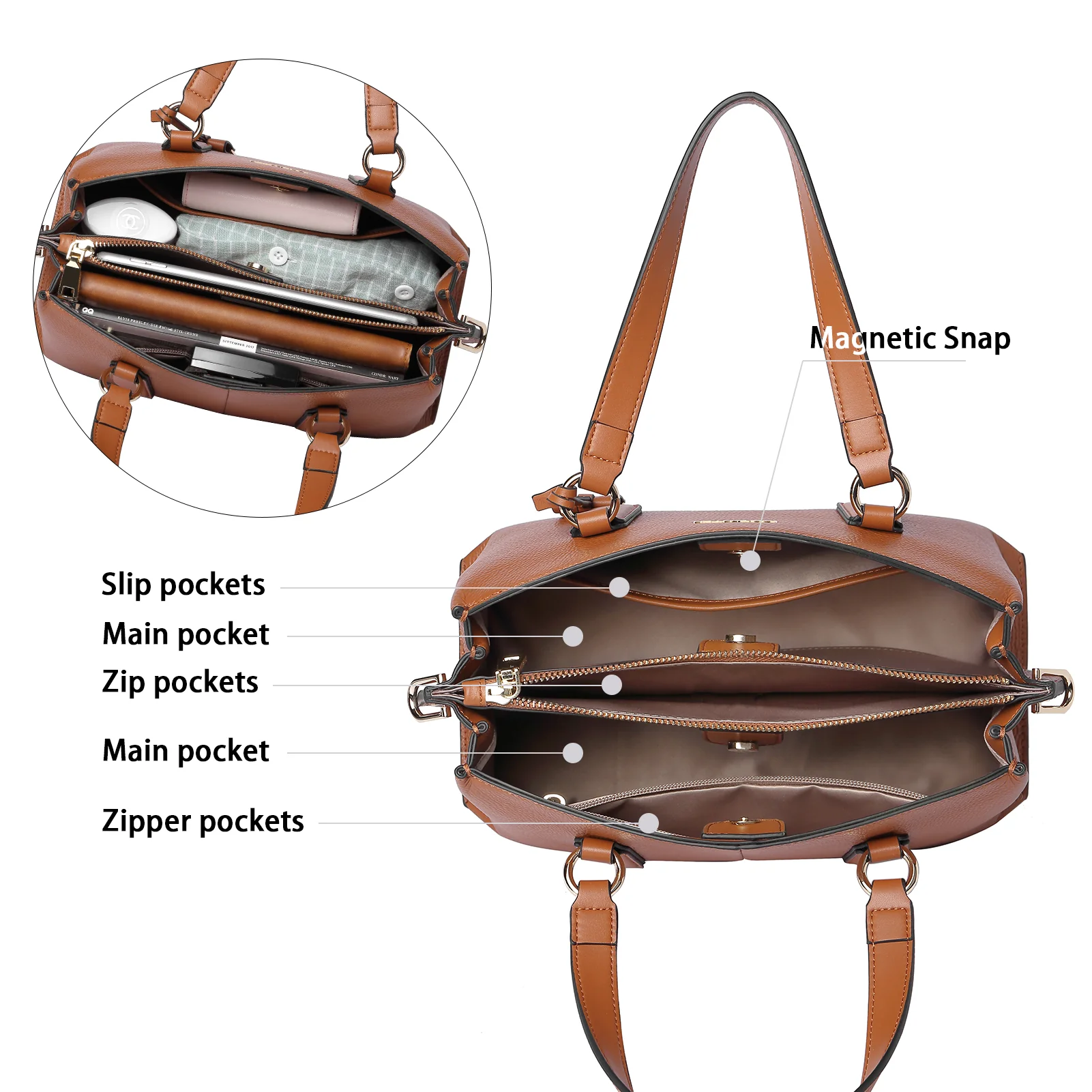 BOSTANTEN Women Leather Handbags Designer Tote Purses Ladies Fashion Satchel Top Handle Bags Triple Compartment - Image 13
