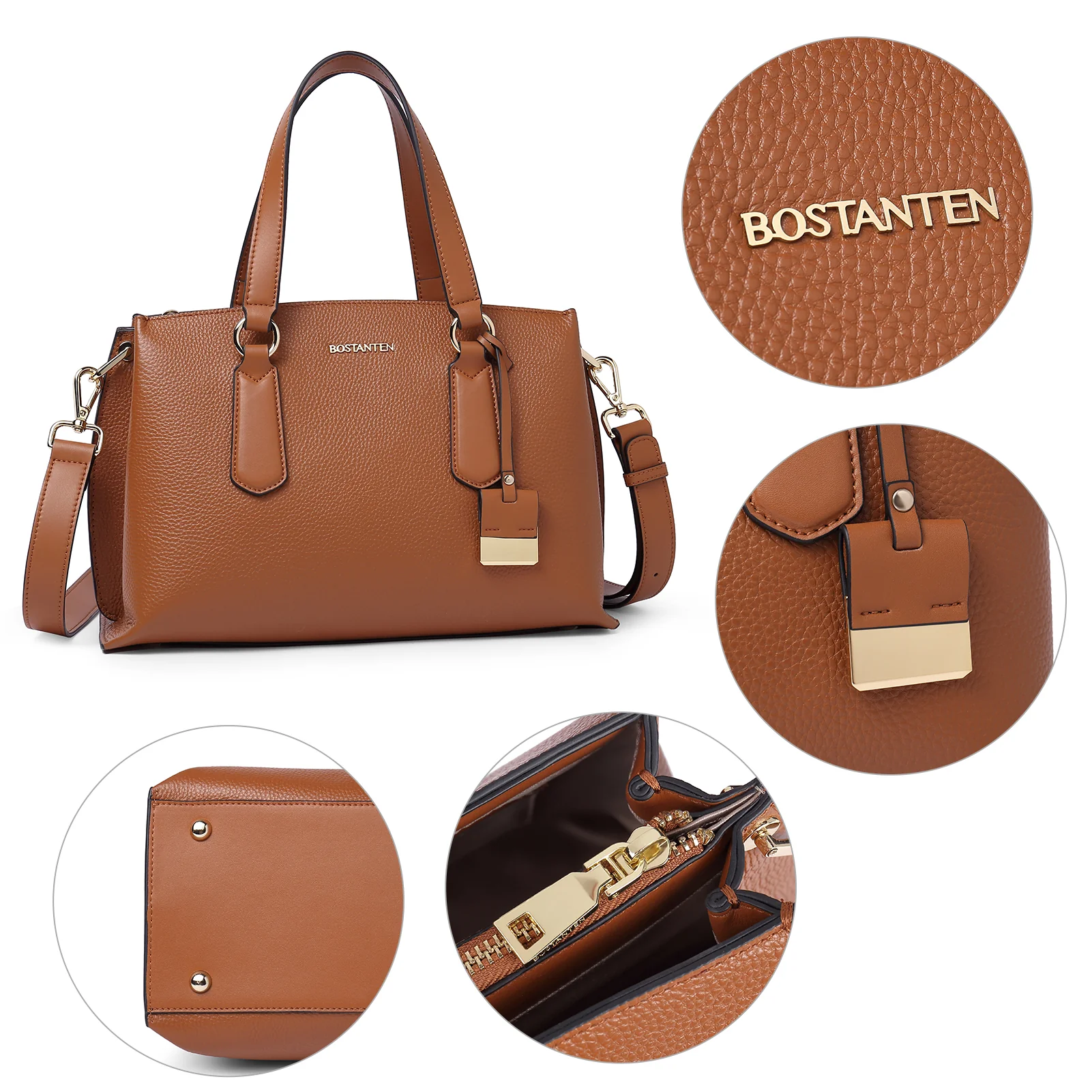 BOSTANTEN Women Leather Handbags Designer Tote Purses Ladies Fashion Satchel Top Handle Bags Triple Compartment - Image 14