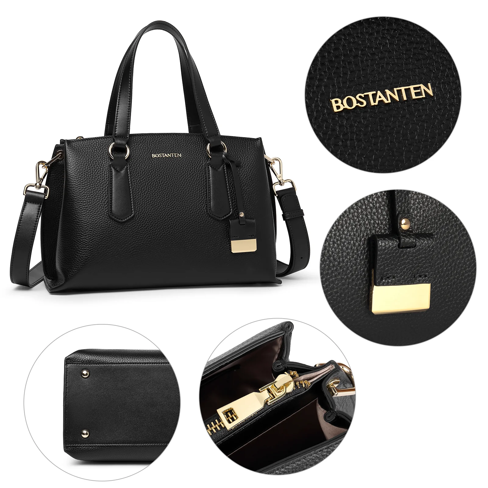 BOSTANTEN Women Leather Handbags Designer Tote Purses Ladies Fashion Satchel Top Handle Bags Triple Compartment - Image 7