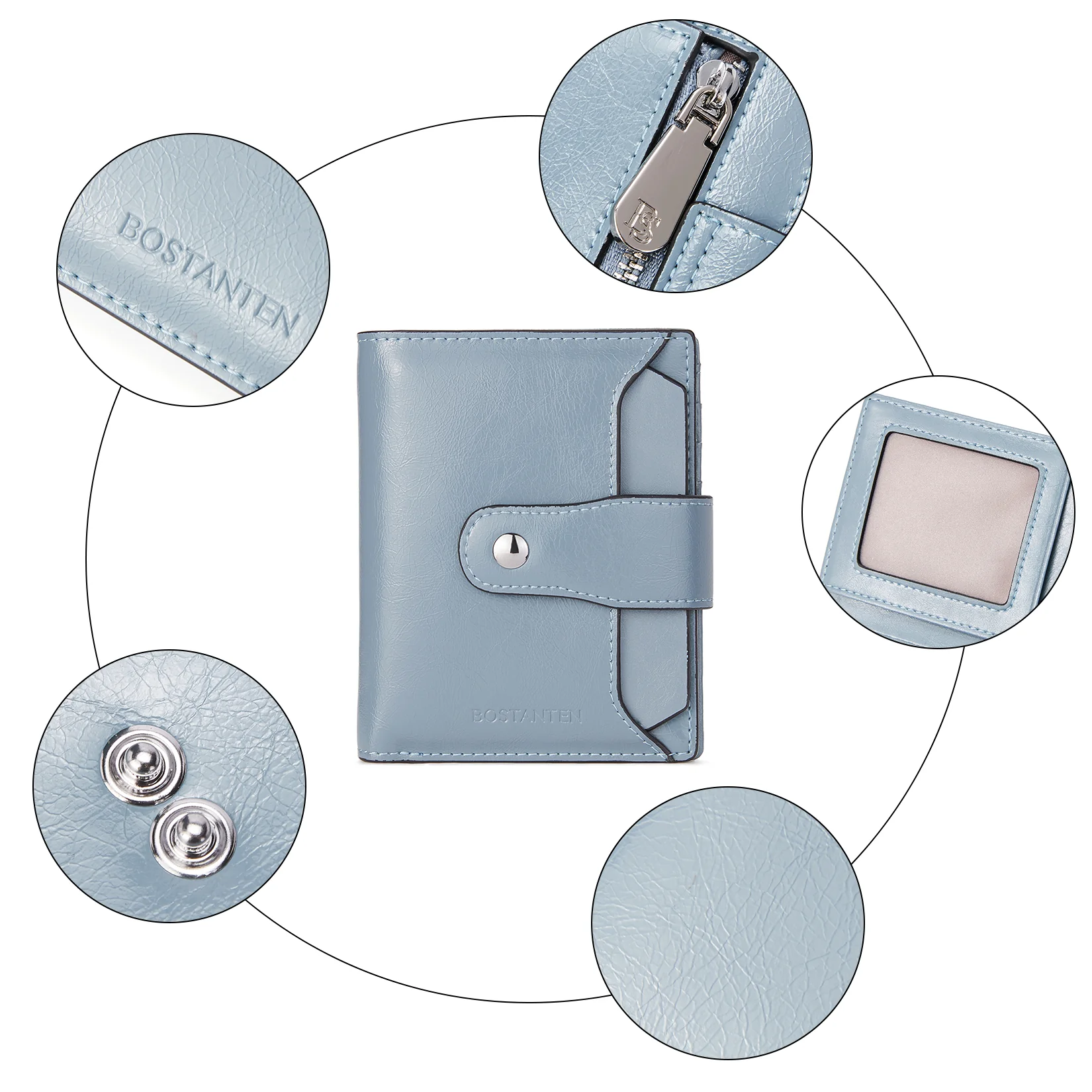BOSTANTEN Women Leather Wallet RFID Blocking Small Bifold Zipper Pocket Wallet Card Case Purse with ID Window - Image 12