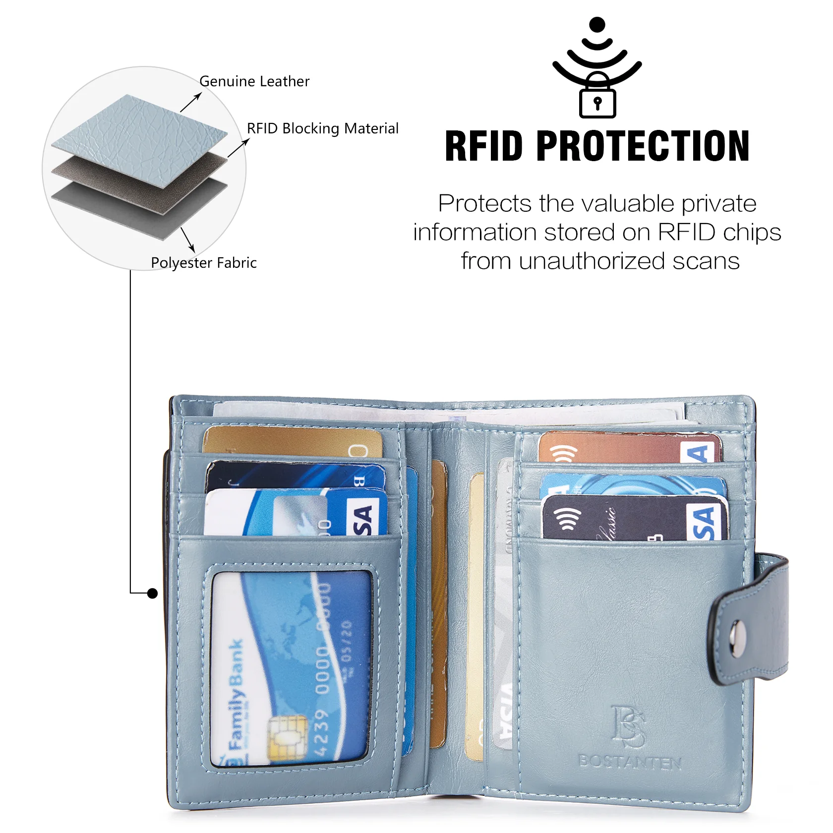 BOSTANTEN Women Leather Wallet RFID Blocking Small Bifold Zipper Pocket Wallet Card Case Purse with ID Window - Image 17