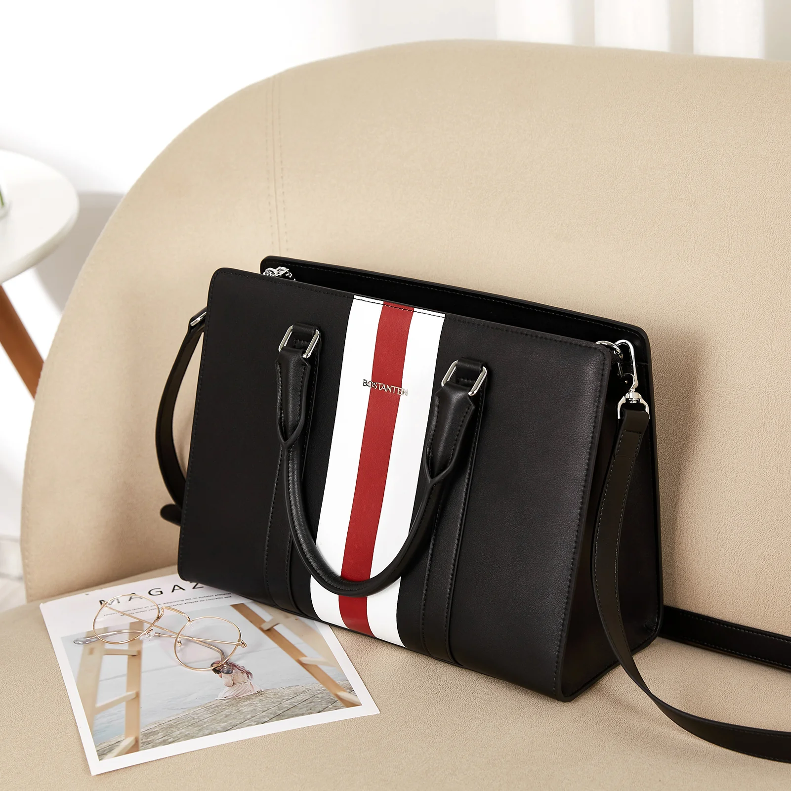 Nevin Striped Print Women's Leather Tote Bag —— Elegant Urban - Image 10