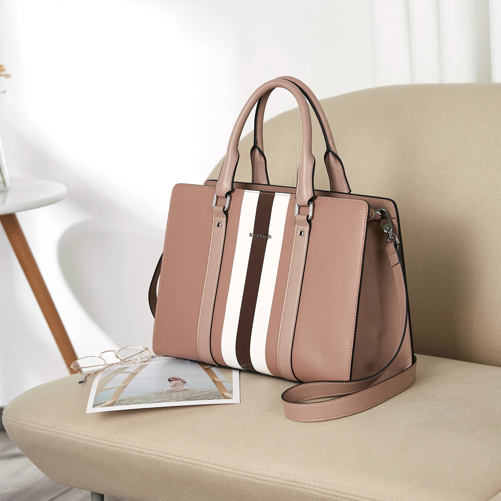 Nevin Striped Print Women's Leather Tote Bag —— Elegant Urban - Image 2