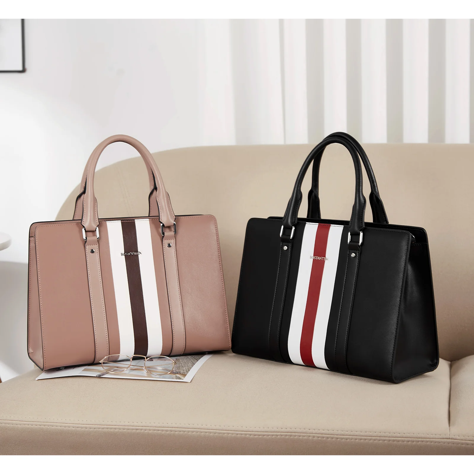 Nevin Striped Print Women's Leather Tote Bag —— Elegant Urban - Image 7