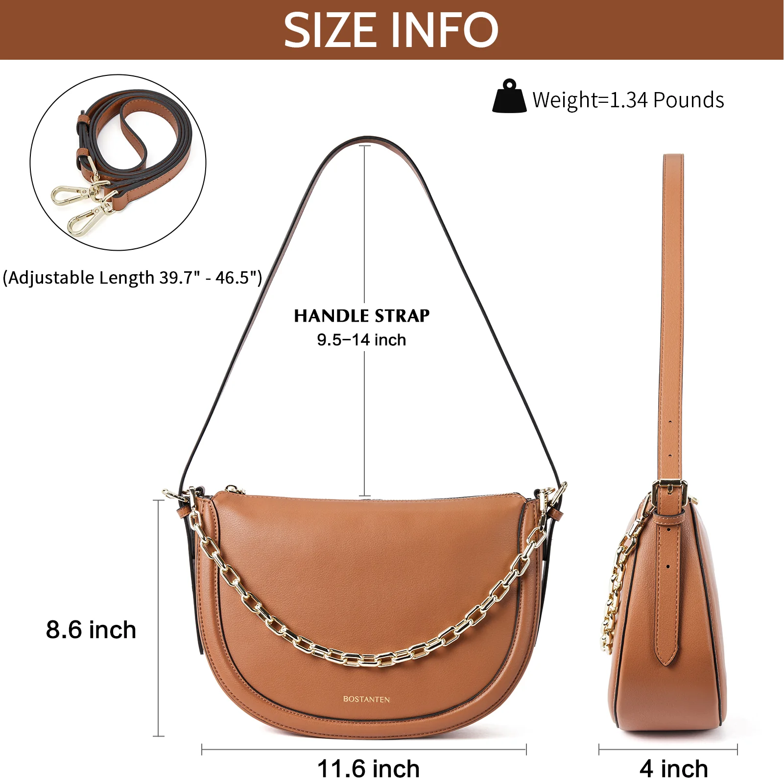 BOSTANTEN Women Shoulder Tote HandBag Designer Leather Purses Crossbody Bags with Zipper - Image 16