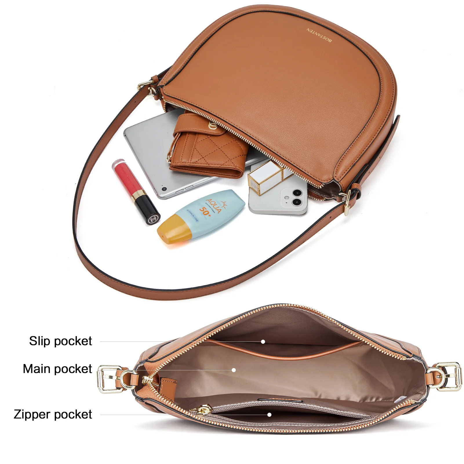 BOSTANTEN Women Shoulder Tote HandBag Designer Leather Purses Crossbody Bags with Zipper - Image 17
