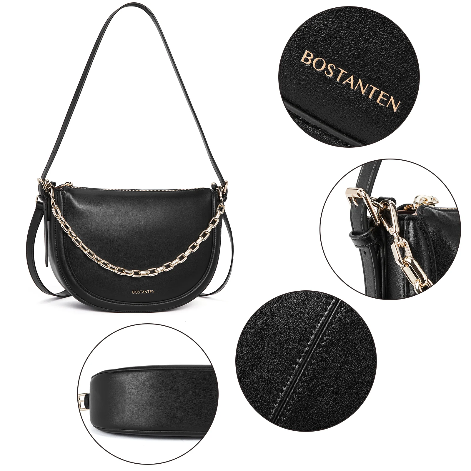 BOSTANTEN Women Shoulder Tote HandBag Designer Leather Purses Crossbody Bags with Zipper - Image 5