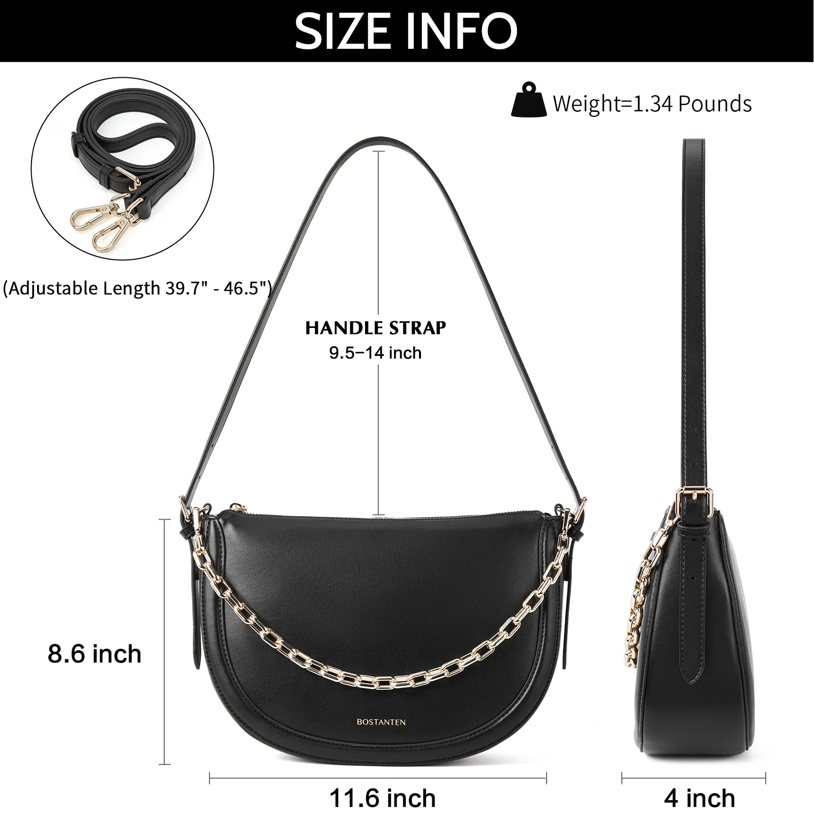 BOSTANTEN Women Shoulder Tote HandBag Designer Leather Purses Crossbody Bags with Zipper - Image 6