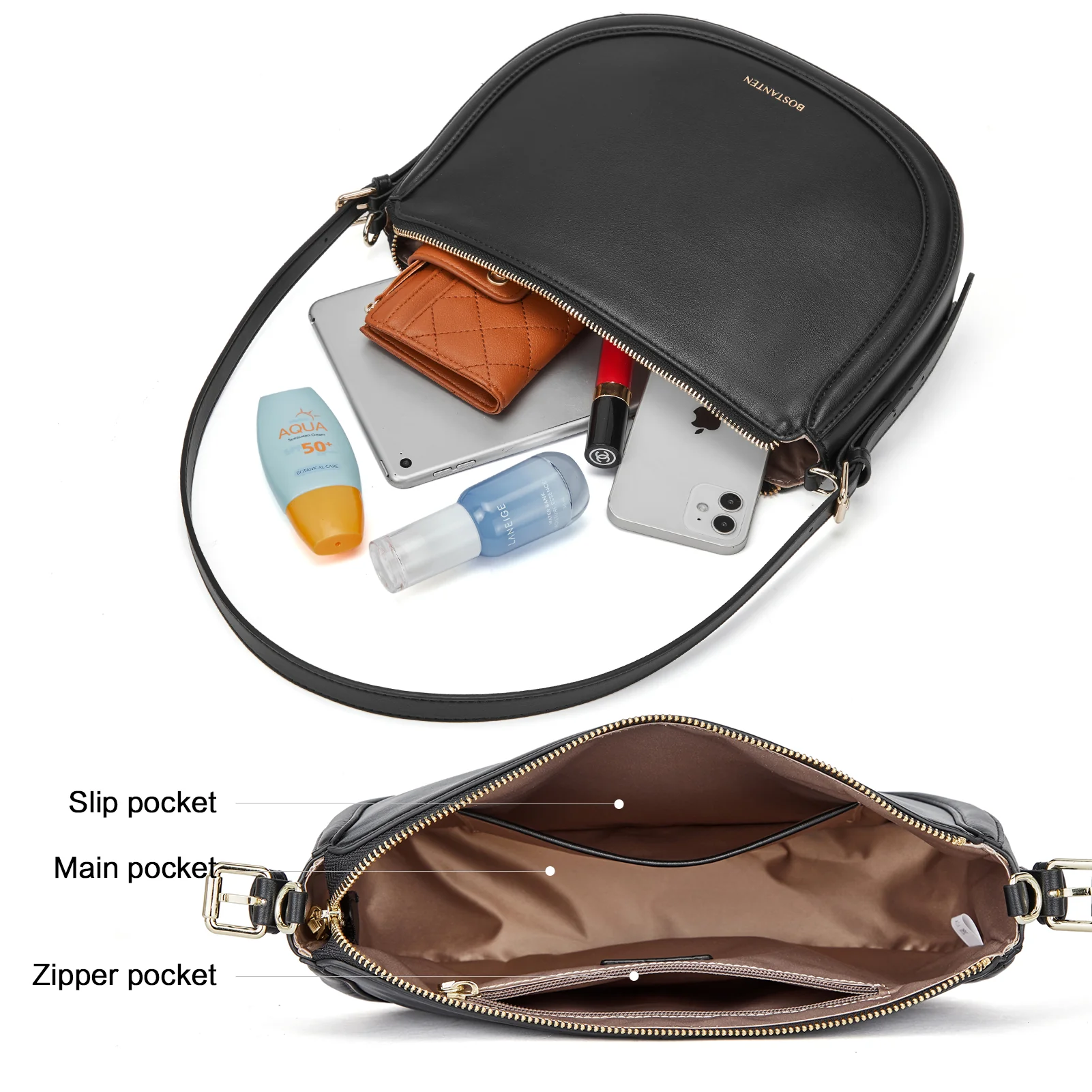 BOSTANTEN Women Shoulder Tote HandBag Designer Leather Purses Crossbody Bags with Zipper - Image 7