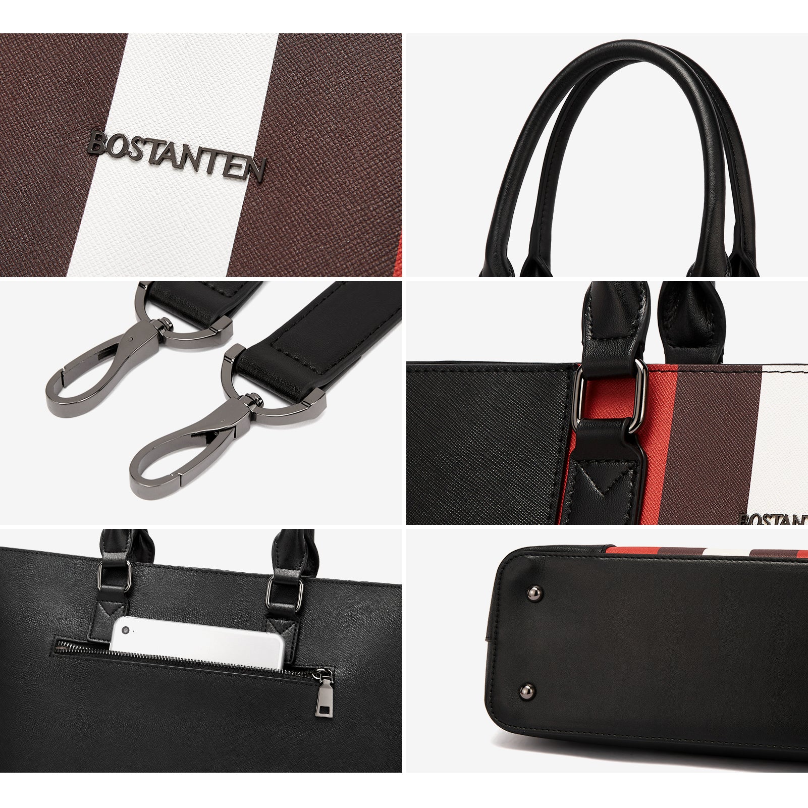 BOSTANTEN Women Tote Bag Genuine Leather Handbags Purses Shoulder Satchel Purse Work Bag Stripe Pattern - Image 10
