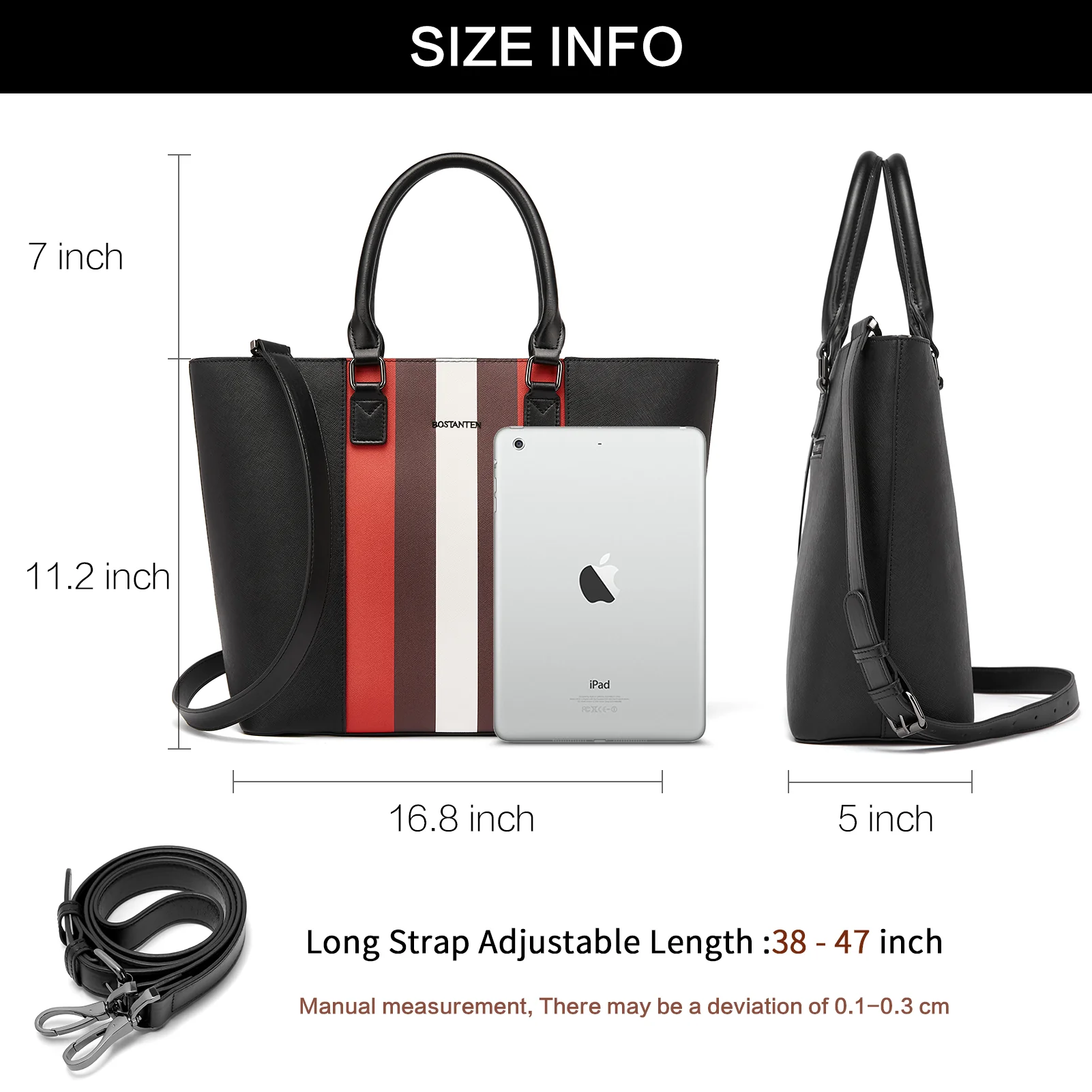 BOSTANTEN Women Tote Bag Genuine Leather Handbags Purses Shoulder Satchel Purse Work Bag Stripe Pattern - Image 11