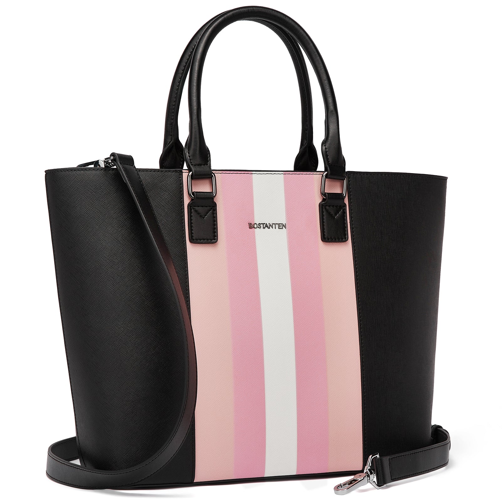 BOSTANTEN Women Tote Bag Genuine Leather Handbags Purses Shoulder Satchel Purse Work Bag Stripe Pattern - Image 3
