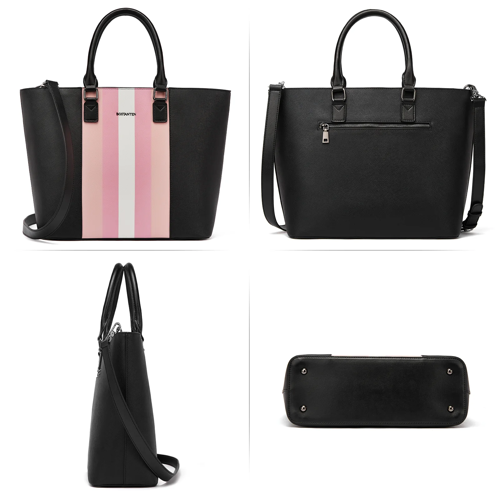 BOSTANTEN Women Tote Bag Genuine Leather Handbags Purses Shoulder Satchel Purse Work Bag Stripe Pattern - Image 4