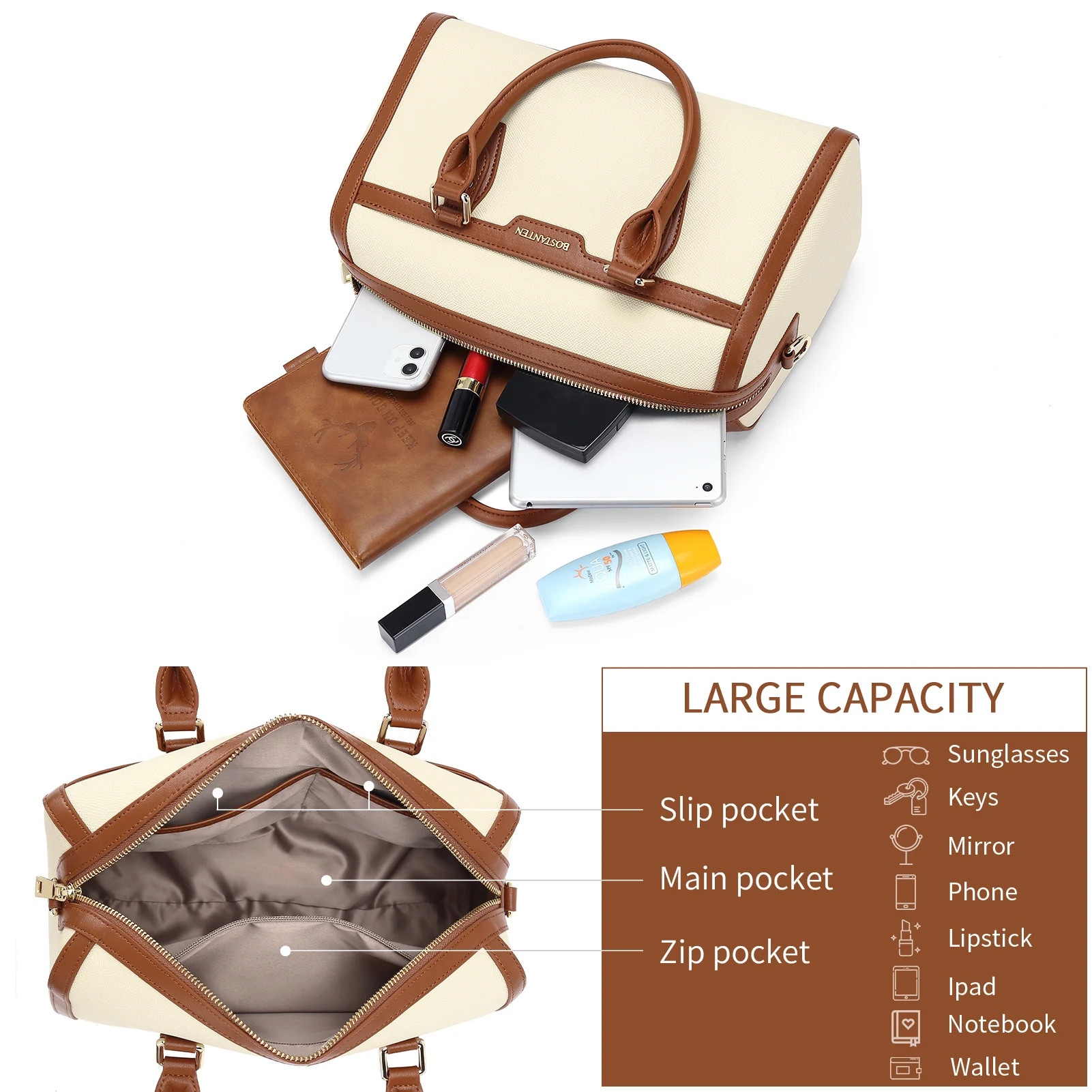 BOSTANTEN Womens Handbags Genuine Leather Designer Tote Bag Ladies Top Handle Bag Crossbody Satchel Purse - Image 9