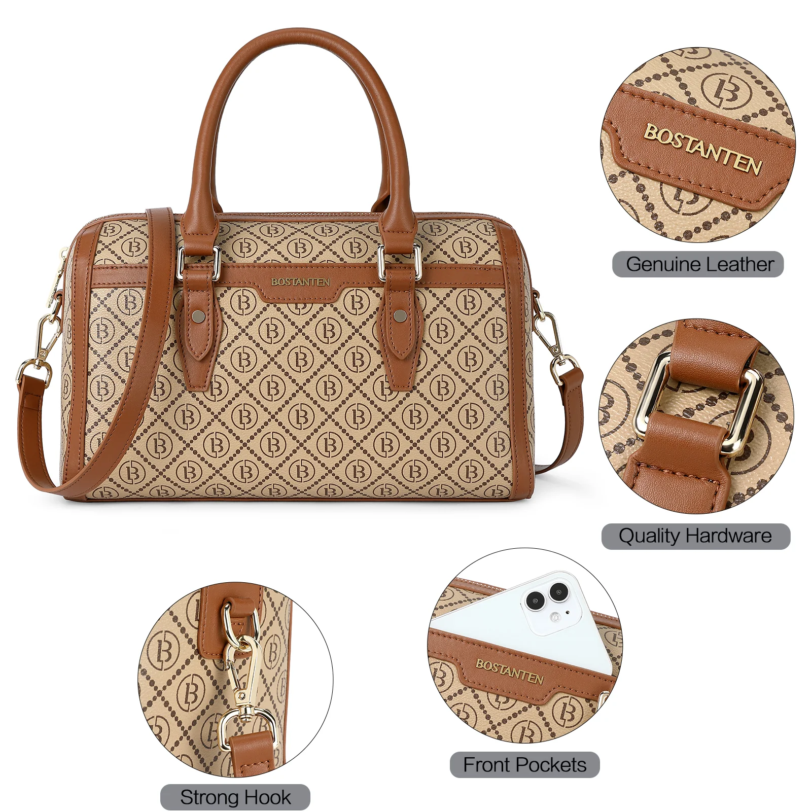 BOSTANTEN Womens Handbags Genuine Leather Designer Tote Bag Ladies Top Handle Crossbody Purse - Image 5