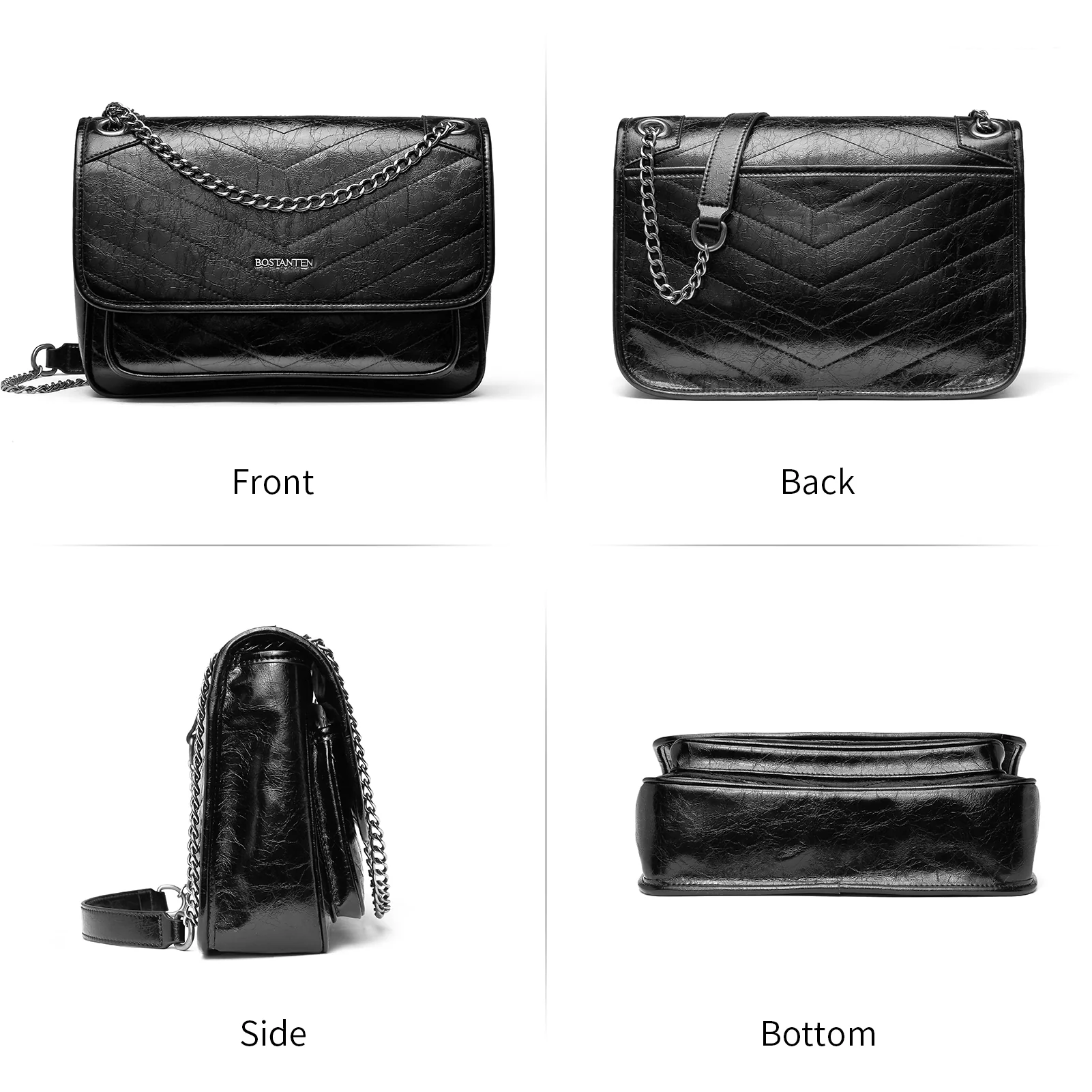 BOSTANTEN Women's Leather Handbag Designer Chevron Quilted Crossbody Bag Fashion Chain Strap Shoulder Purses - Image 4