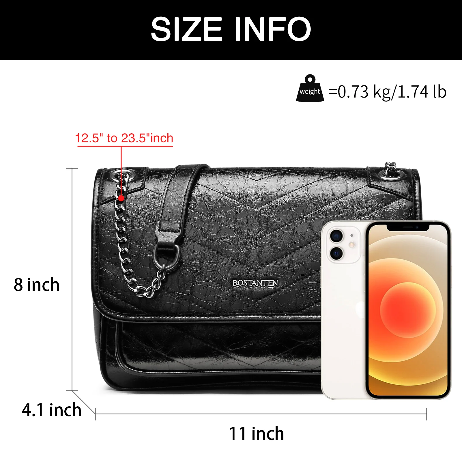 BOSTANTEN Women's Leather Handbag Designer Chevron Quilted Crossbody Bag Fashion Chain Strap Shoulder Purses - Image 5
