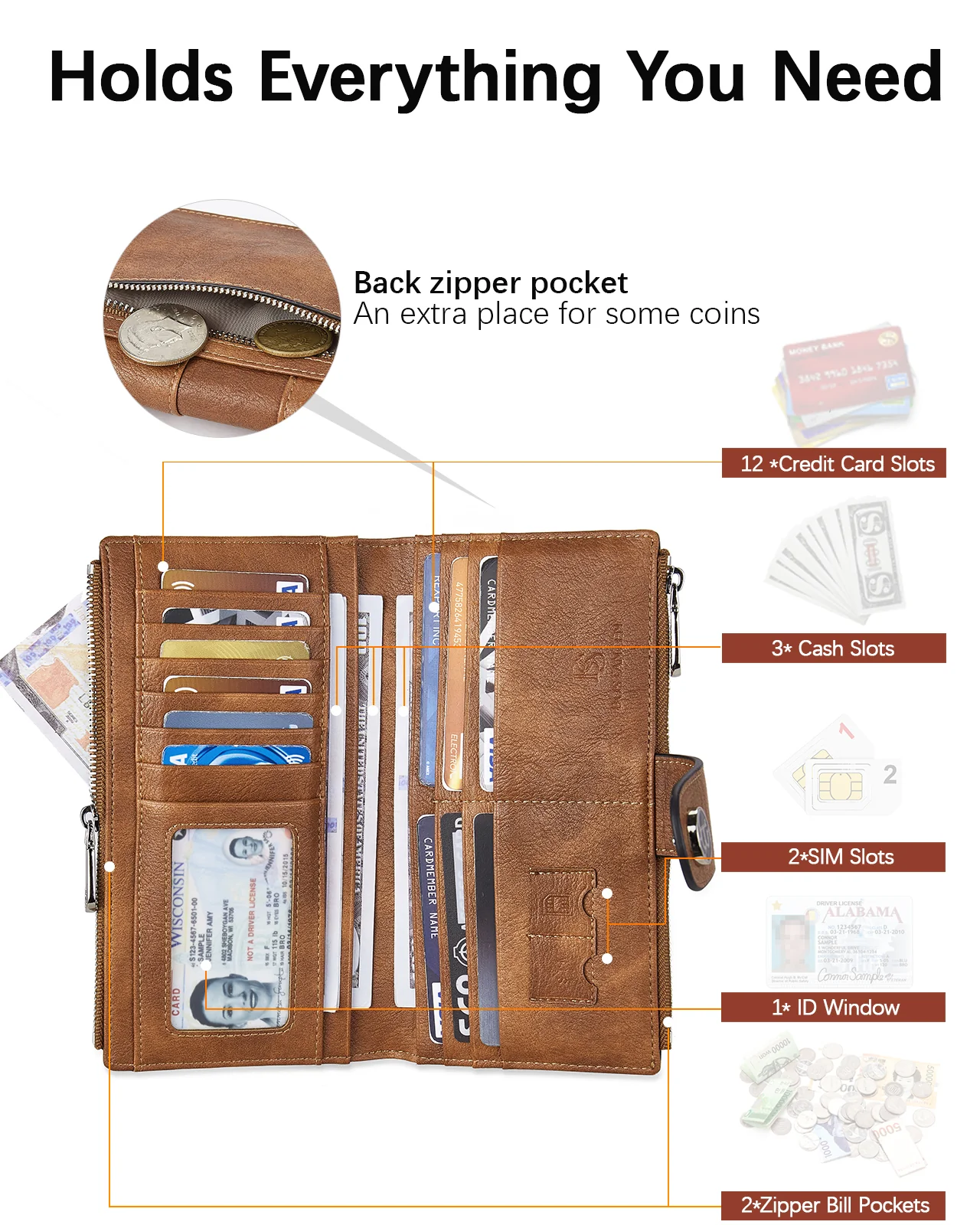 BOSTANTEN Womens Leather Wallets RFID Blocking Large Capacity Trifold Card Holder Ladies Phone Clutch - Image 19
