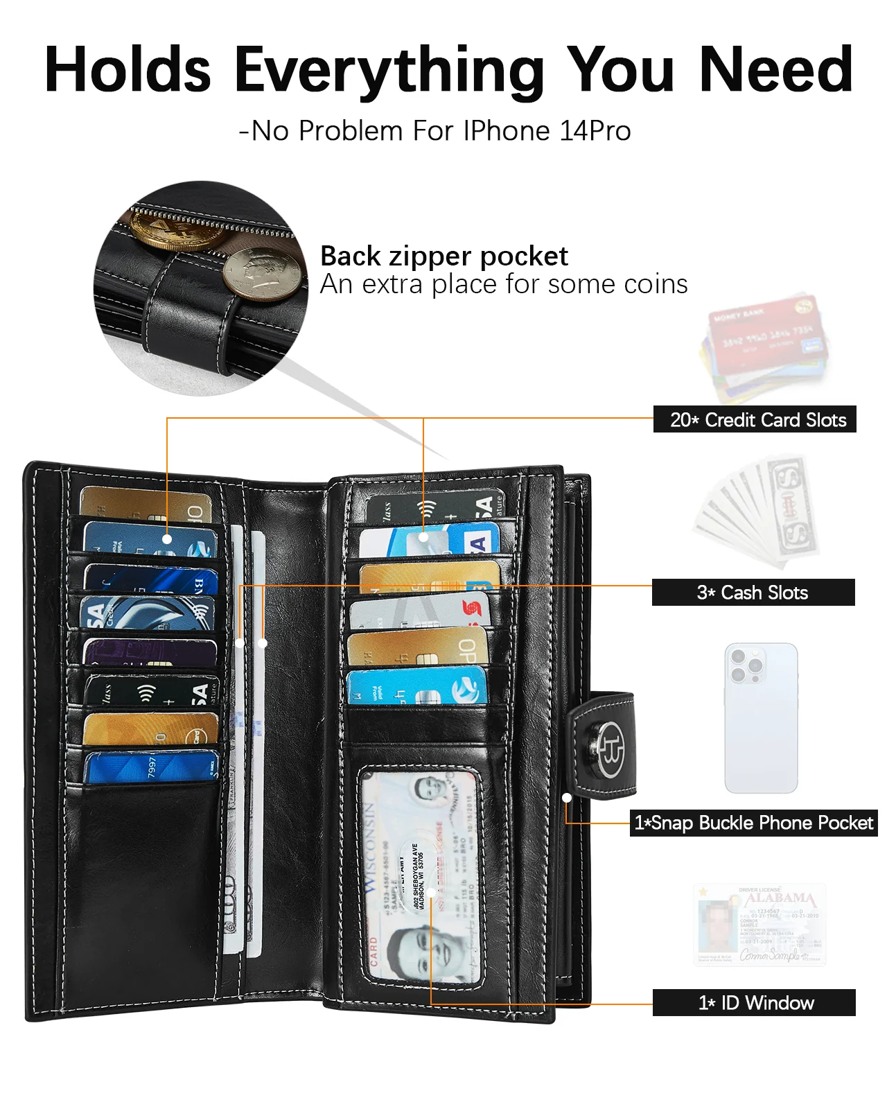 BOSTANTEN Womens Leather Wallets RFID Blocking Large Capacity Trifold Card Holder Ladies Phone Clutch - Image 4