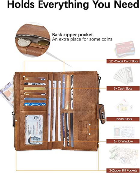 BOSTANTEN Womens Leather Wallets RFID Blocking Large Capacity Trifold Card Holder Ladies Phone Clutch - Image 5