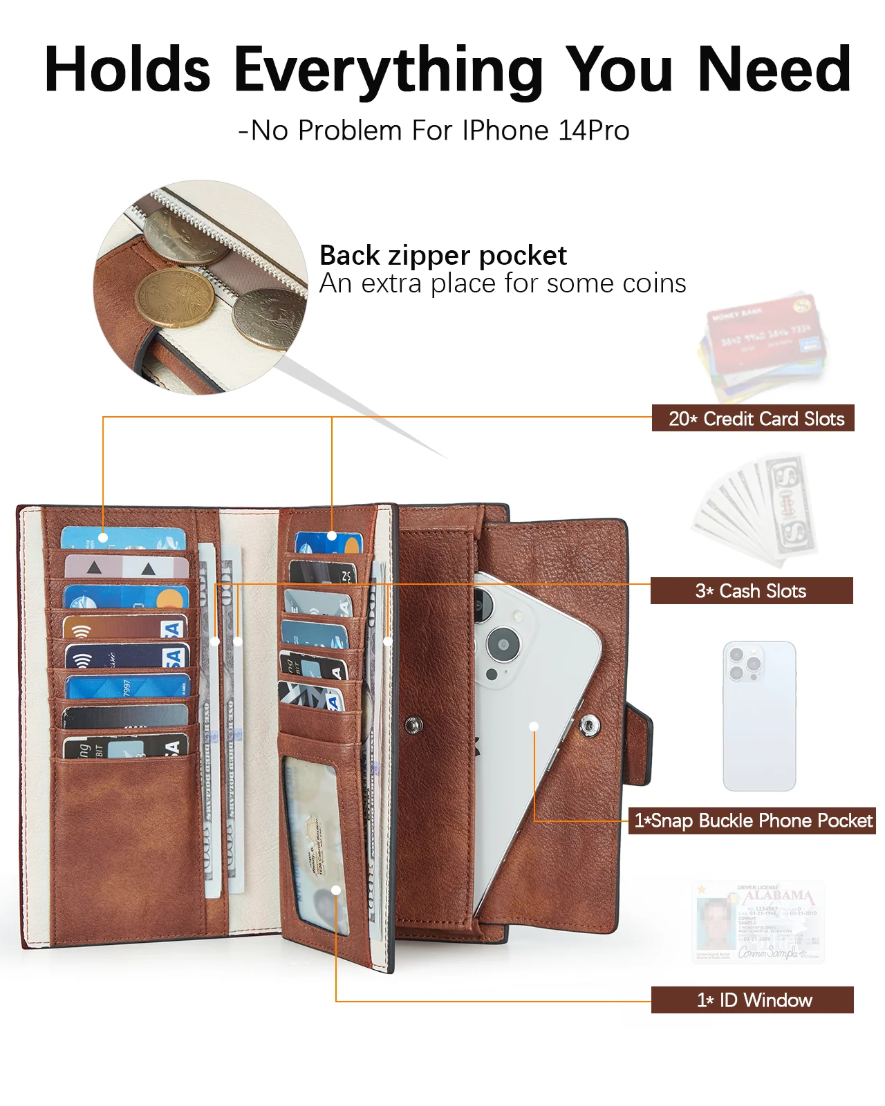 BOSTANTEN Womens Leather Wallets RFID Blocking Large Capacity Trifold Card Holder Ladies Phone Clutch - Image 5