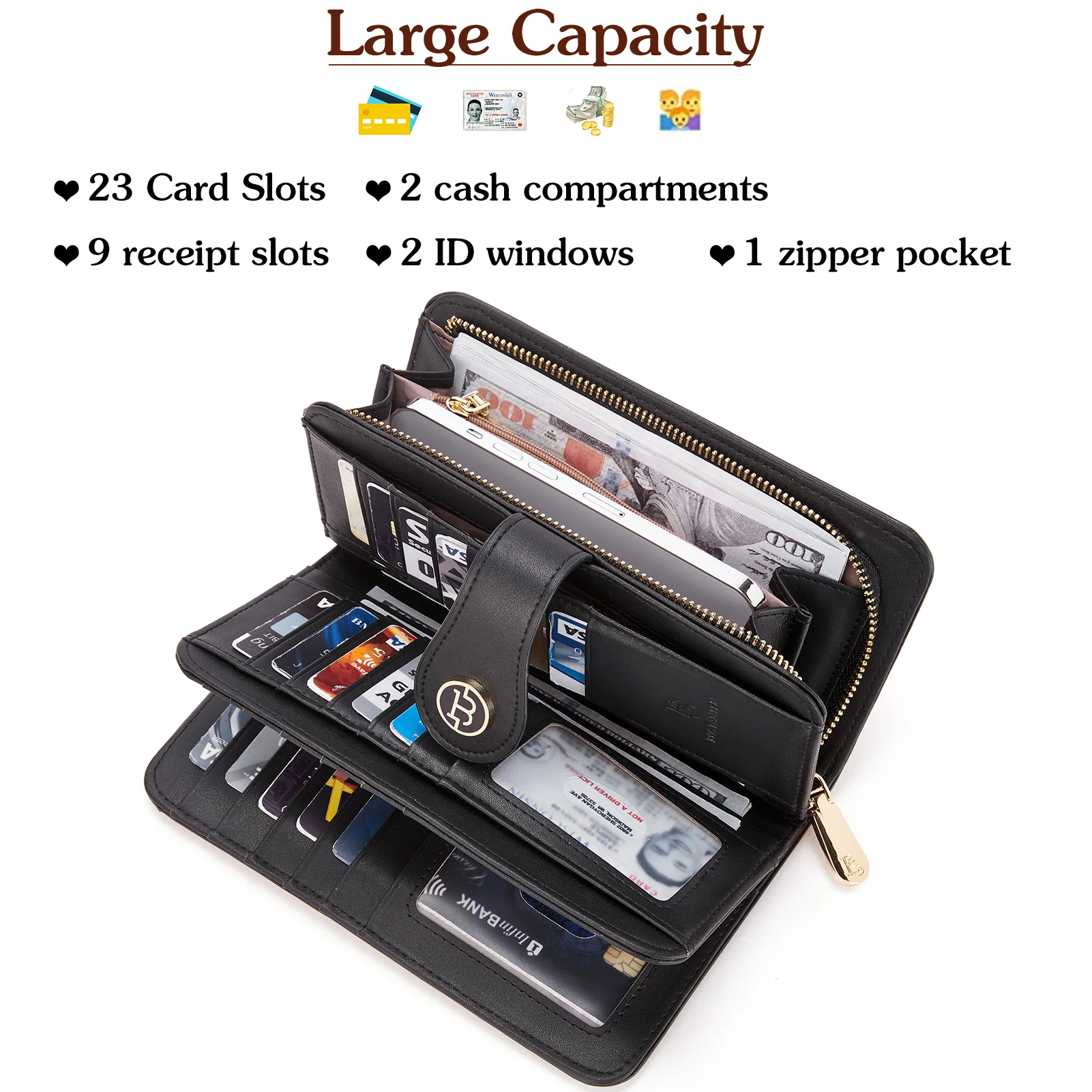 BOSTANTEN Womens Wallet Genuine Leather Large Capacity Wristlet Clutch Purse Credit Card Holder with RFID Blocking - Image 15