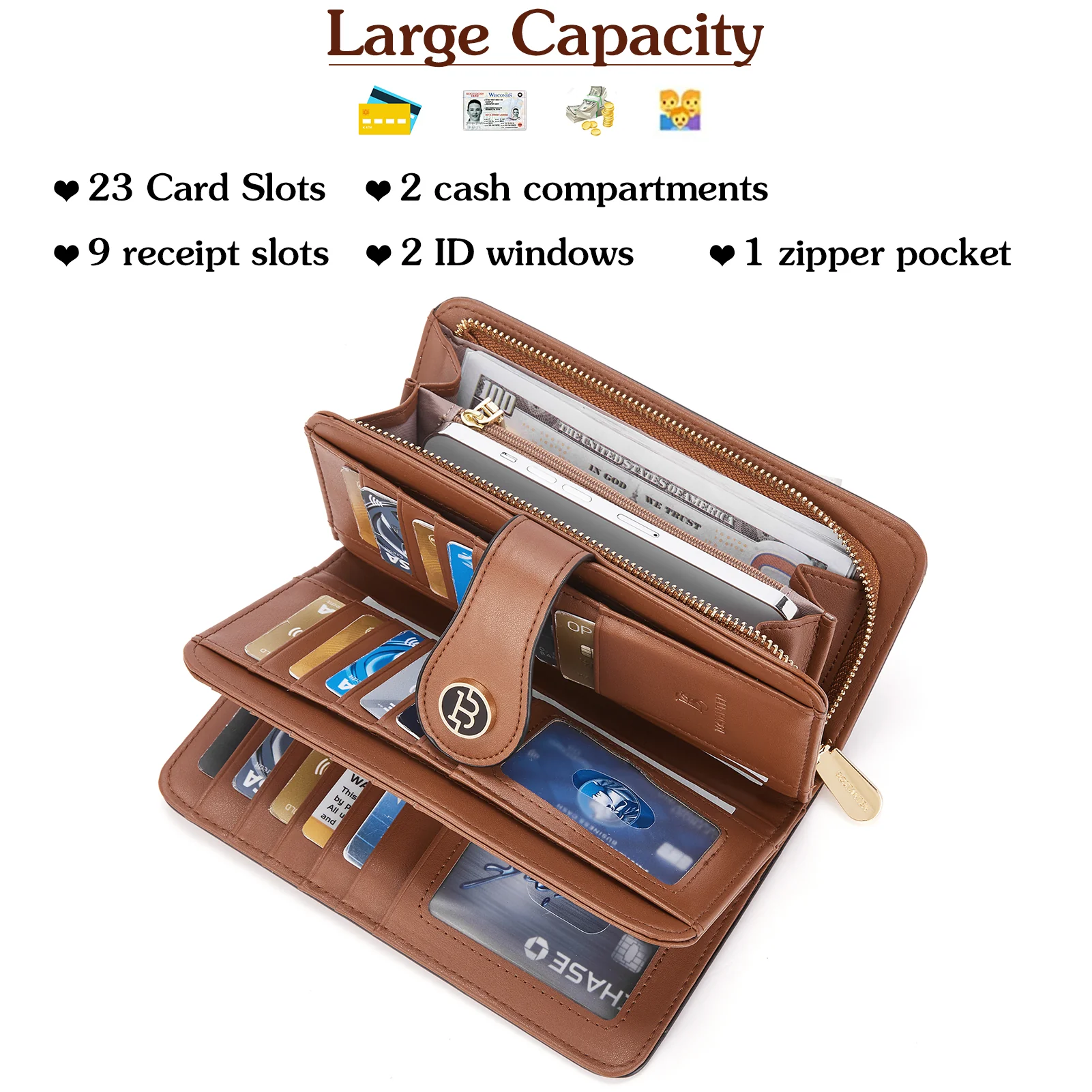 BOSTANTEN Womens Wallet Genuine Leather Large Capacity Wristlet Clutch Purse Credit Card Holder with RFID Blocking - Image 7