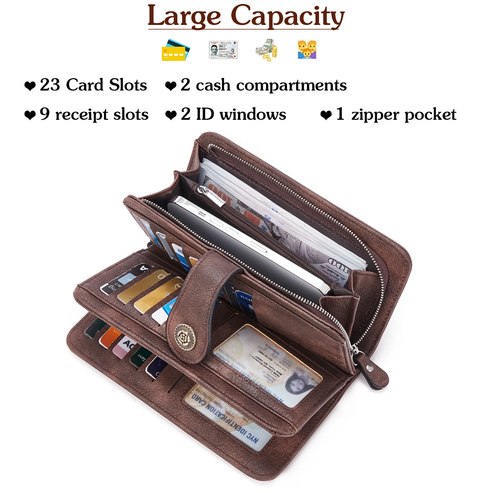 BOSTANTEN Womens Wallet Genuine Leather Large Capacity Wristlet Clutch Purse Credit Card Holder with RFID Blocking - Image 17