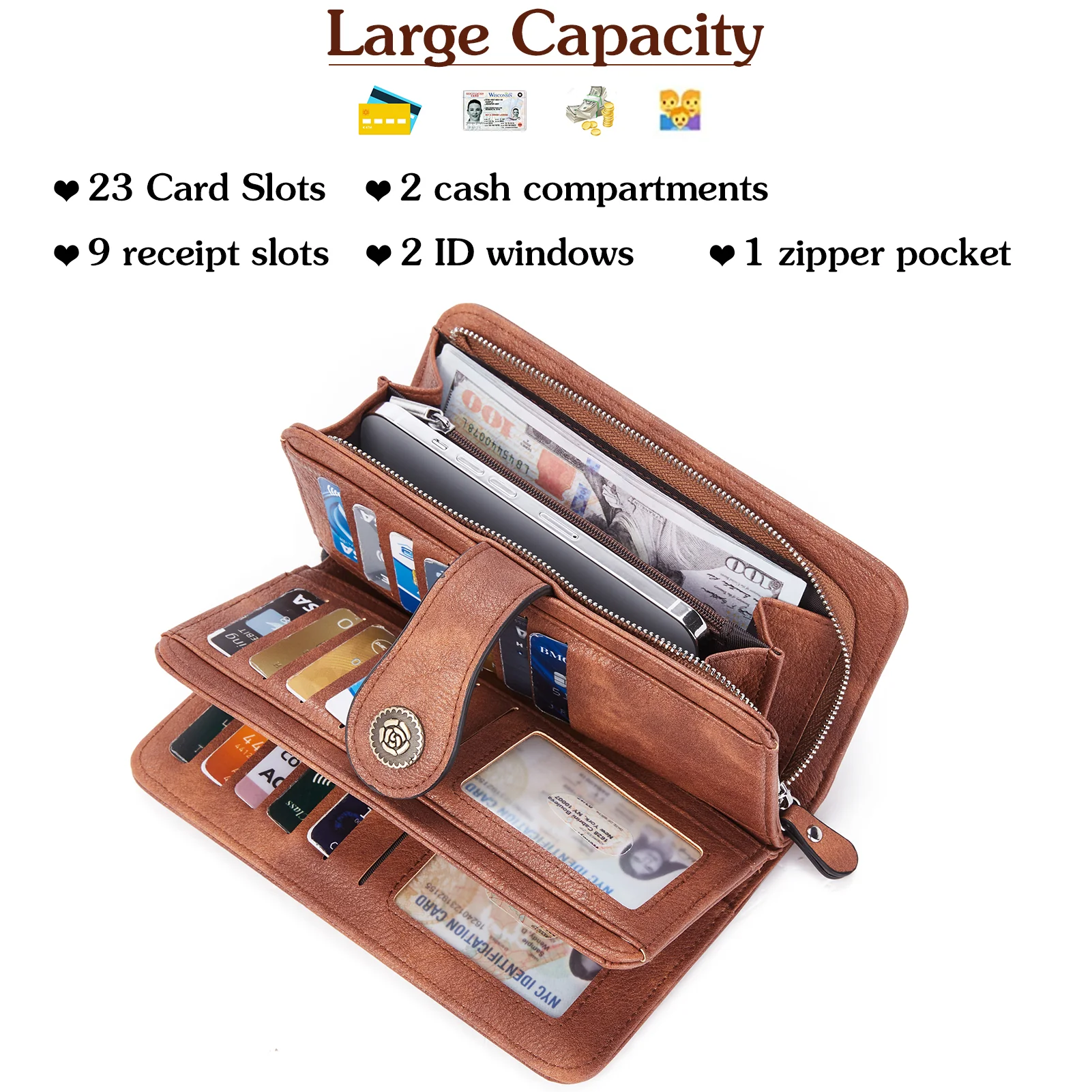 BOSTANTEN Womens Wallet Genuine Leather Large Capacity Wristlet Clutch Purse Credit Card Holder with RFID Blocking - Image 4