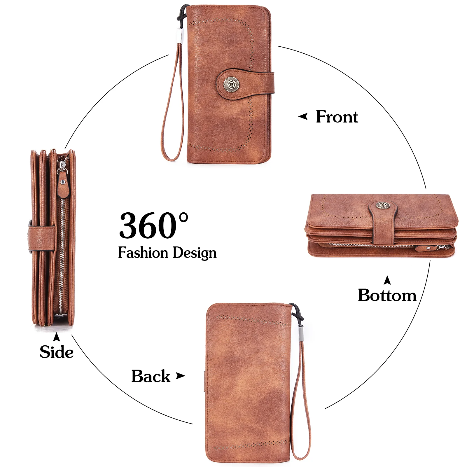 BOSTANTEN Womens Wallet Genuine Leather Large Capacity Wristlet Clutch Purse Credit Card Holder with RFID Blocking - Image 5